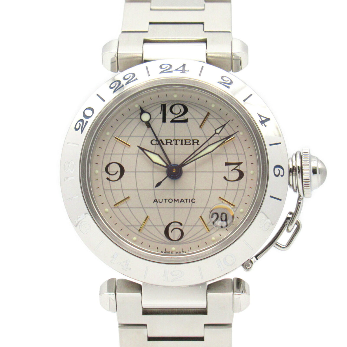 Gebrauchte Cartier Pasha C Meridian Uhr Edelstahl Jungen Silber W31029M7 