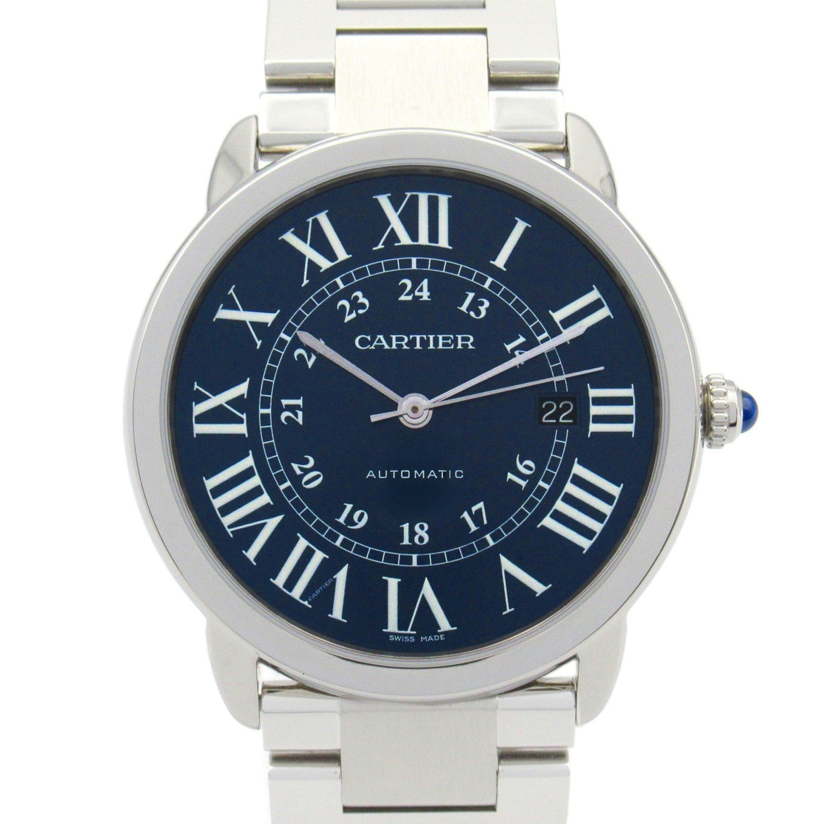 Pre-Owned Cartier Rondo Solo Watch Stainless Steel Men's Blue WSRN0023