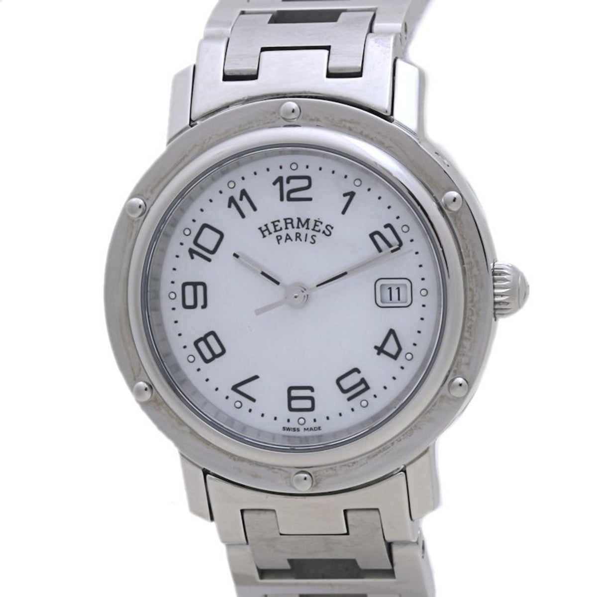 Pre-Owned HERMES Clipper Nacle Watch with New Buckle, CL6.410.212 3831, Boys' Stainless Steel, 40046