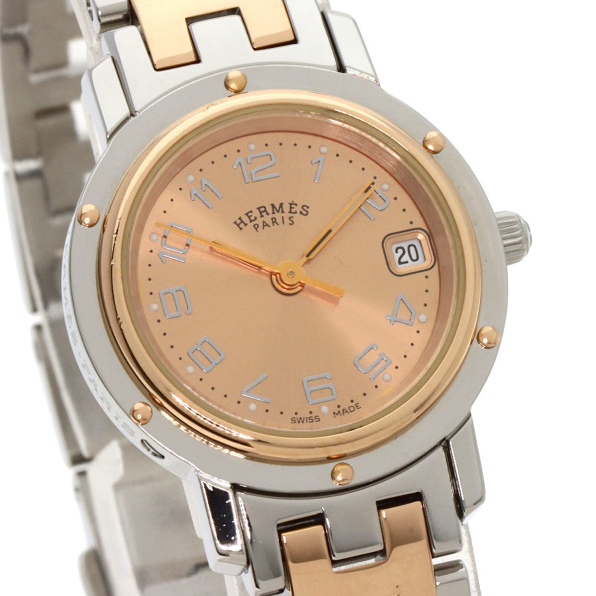 Montre Hermes CL4.221 Clipper d'occasion avec boucle neuve en acier inoxydable SSxPGP pour femme. 
