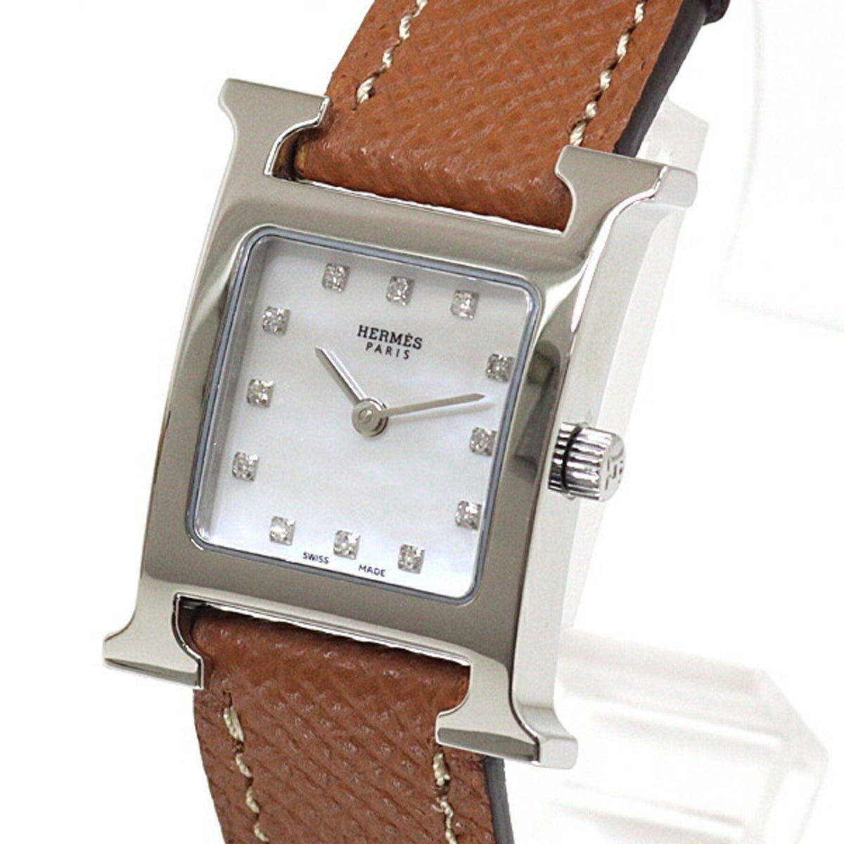 Pre-Owned HERMES Hermes Ladies Watch H HH1.210 White Shell Non-Original Strap Quartz Finished