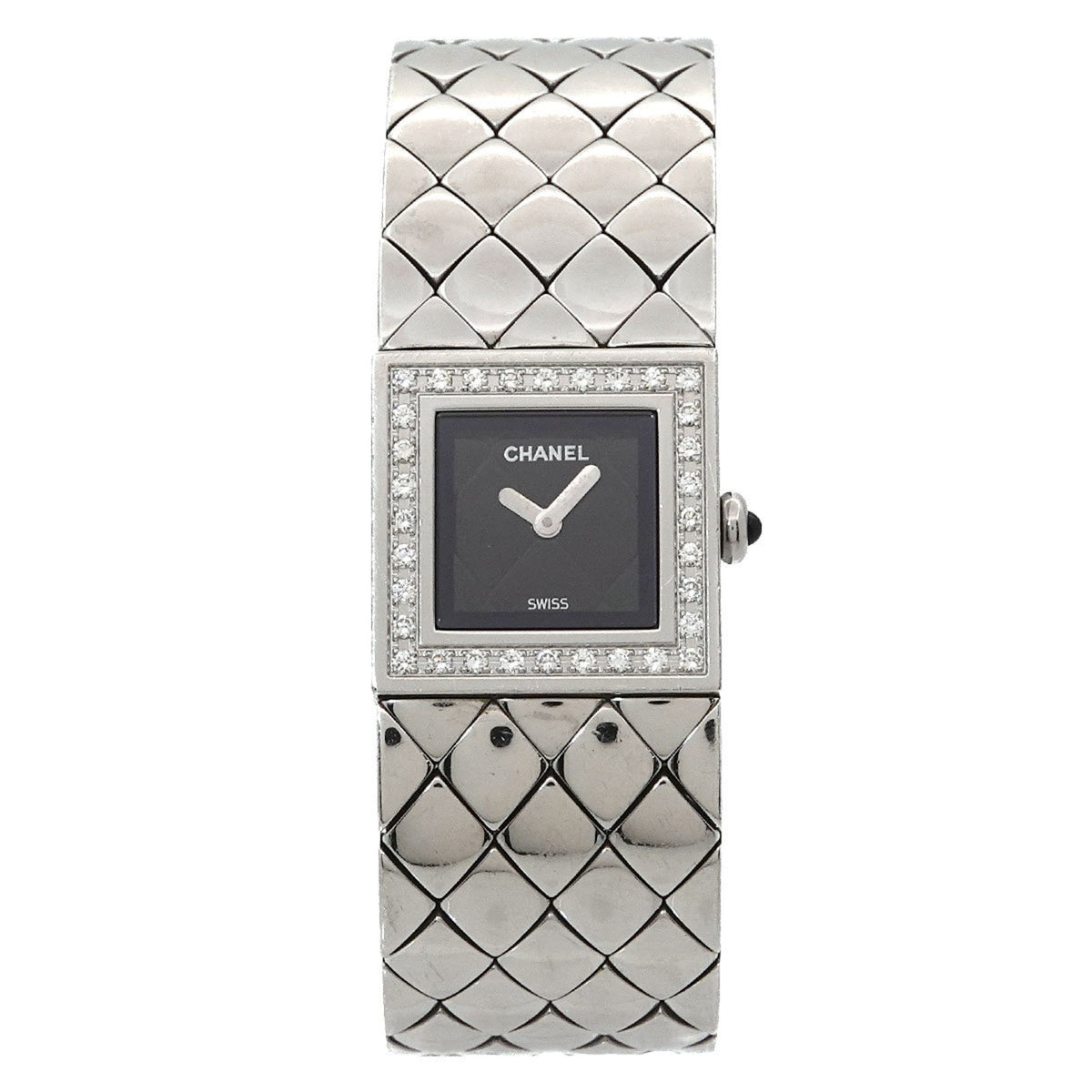 Pre-Owned CHANEL Matelasse H0489 Diamond Bezel Women's Watch, Black Quartz Movement