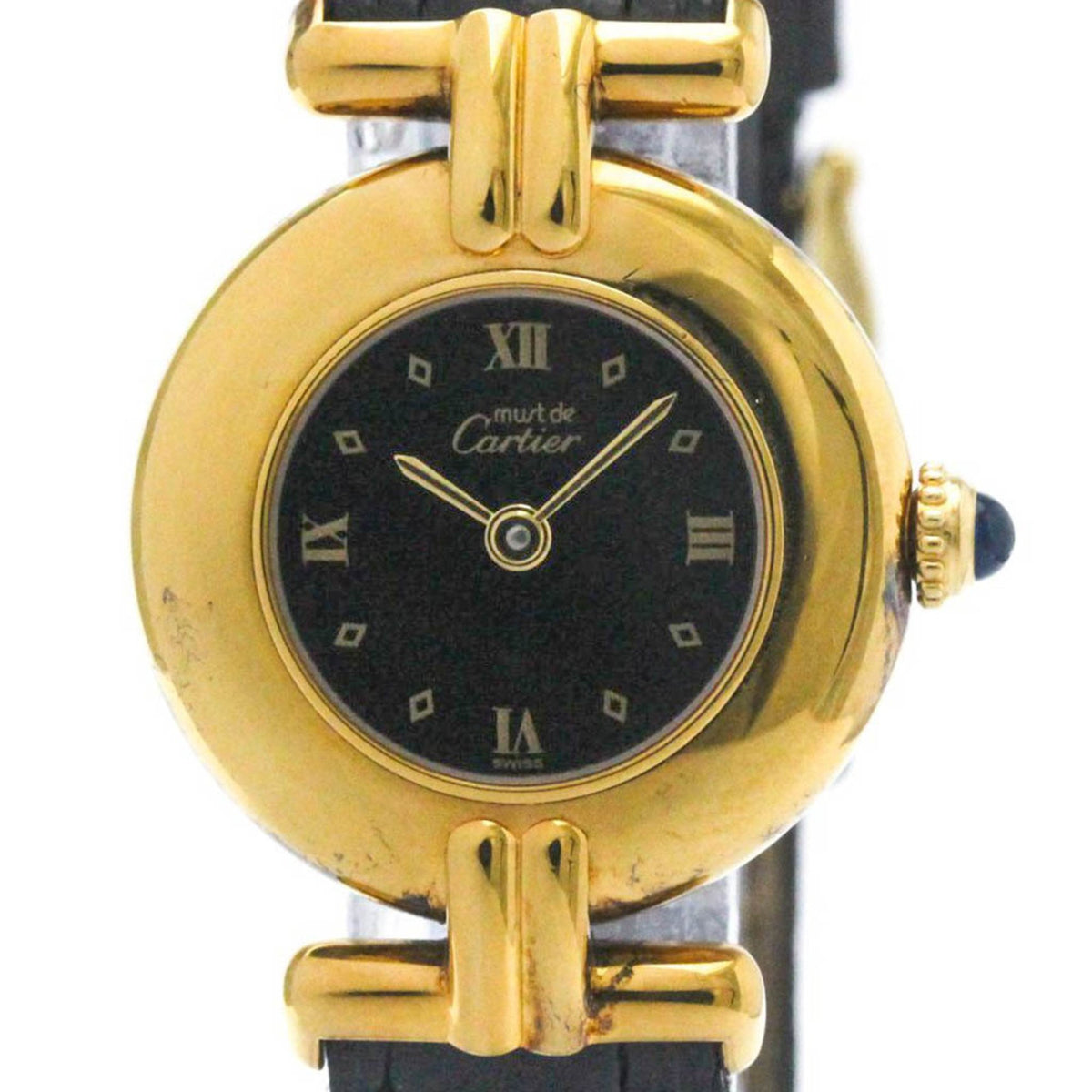 Pre-Owned CARTIER Must Colisee Gold Plated Leather Quartz Ladies Watch 590002 BF569998