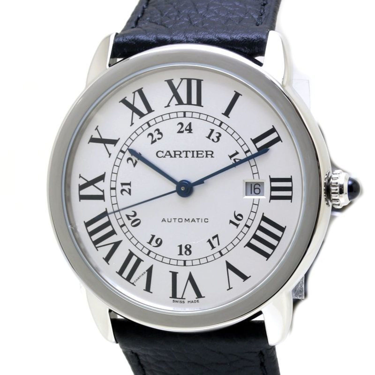Montre d'occasion CARTIER Rondo Solo XL Date WSRN0022 en acier inoxydable et cuir pour homme (référence 39921) 