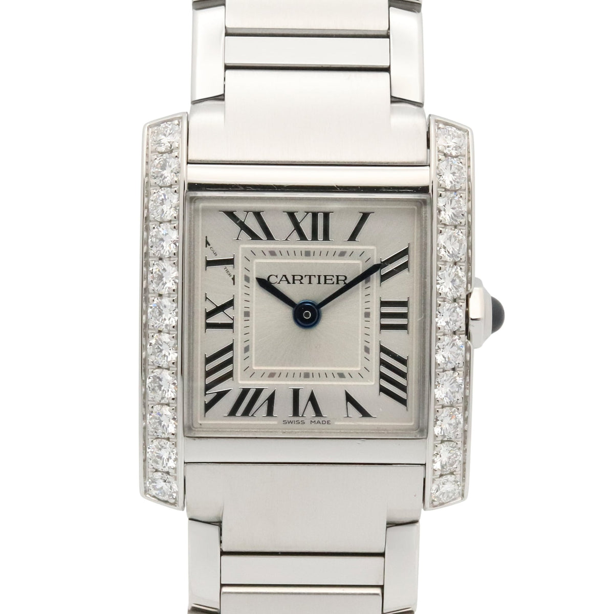 Pre-Owned Cartier Tank Fran?aise SM Diamond Bezel Watch, Stainless Steel, Diamond, Ladies, Silver Tone, W4TA0020