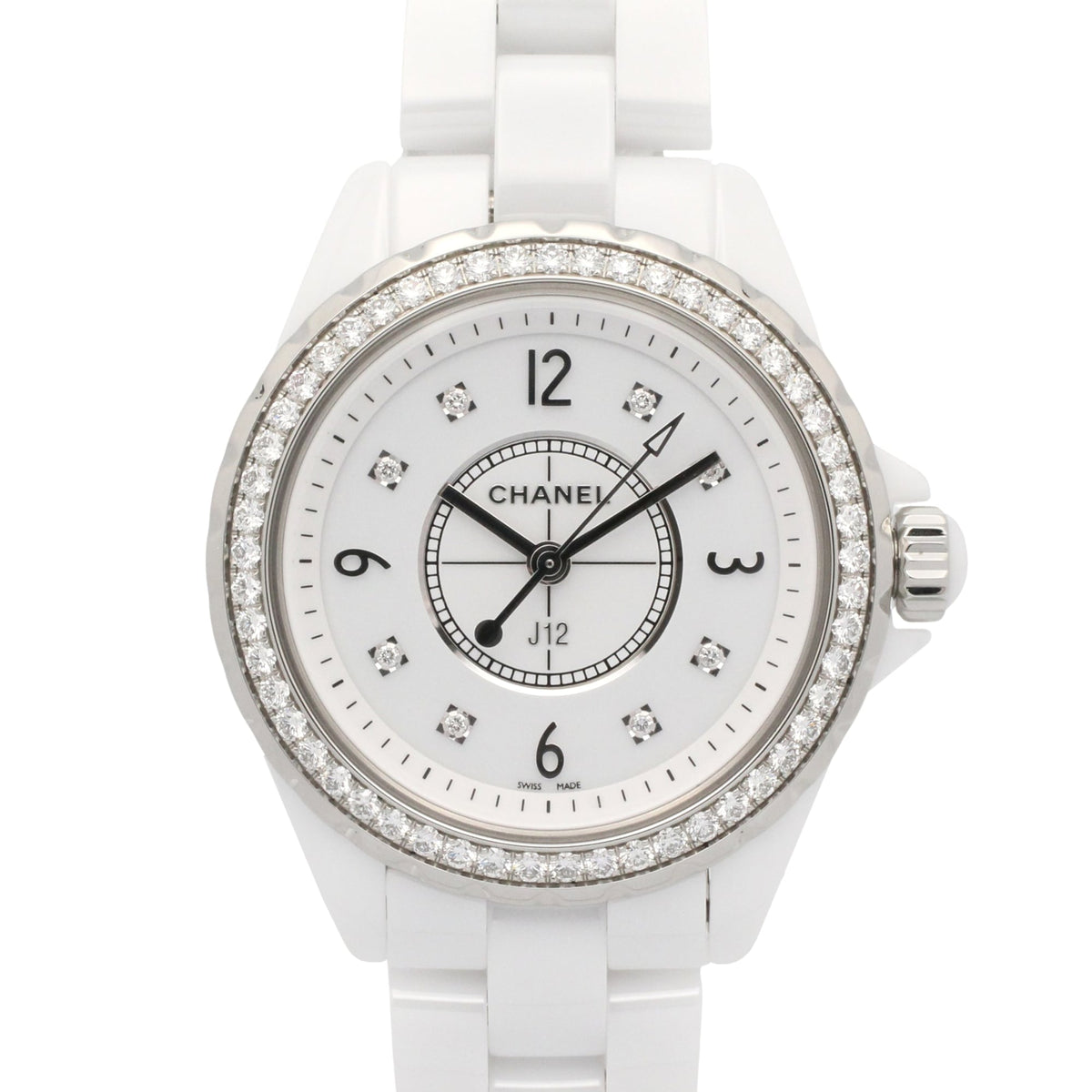 Pre-Owned Chanel J12 Diamond Bezel 8-Diamond Watch, Ceramic, Diamond, Ladies, White, H3110