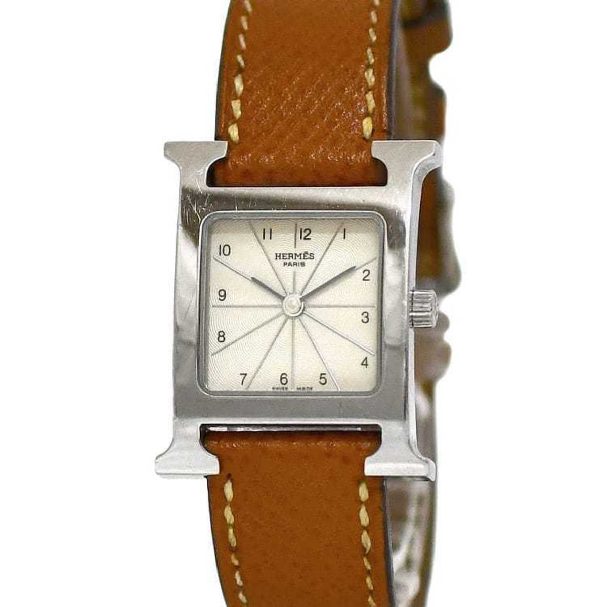 Pre-Owned Hermes Watch H Beige Silver Brown HH1.210 Women's SS Leather Quartz J Stamp HERMES Battery Operated 21mm