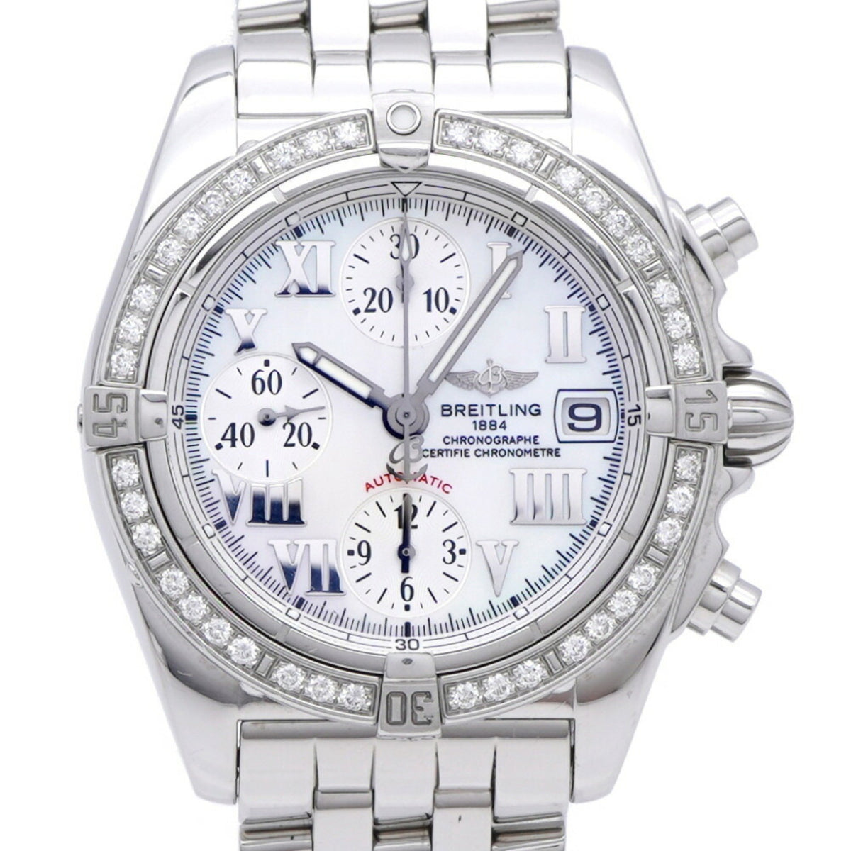 Pre-Owned Breitling Chrono Cockpit Diamond Bezel A13358 Automatic Watch Stainless Steel/Diamond White Shell 0227BREITLING Men's