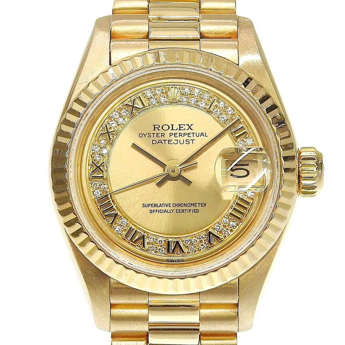 Pre-Owned Rolex Datejust 69178MR X-serial, Solid Gold, Champagne Gold Dial, Milliard Diamonds, 18K Yellow