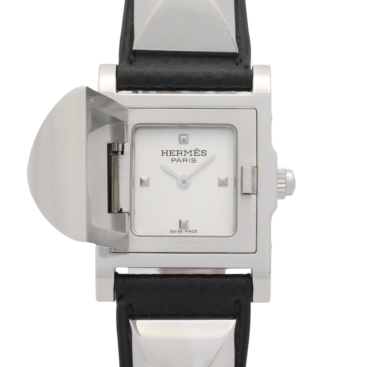 Pre-Owned Hermes Medor watch, stainless steel, leather strap, women's, silver tone, ME2.210