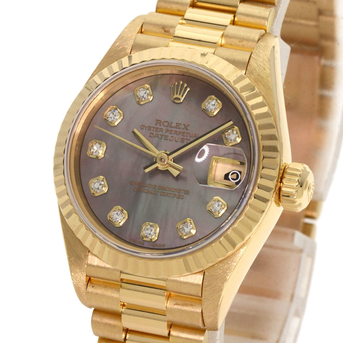 Pre-Owned Rolex 69178NG Datejust 10P Diamond Black Shell Watch 18K Yellow Gold K18YG Ladies ROLEX