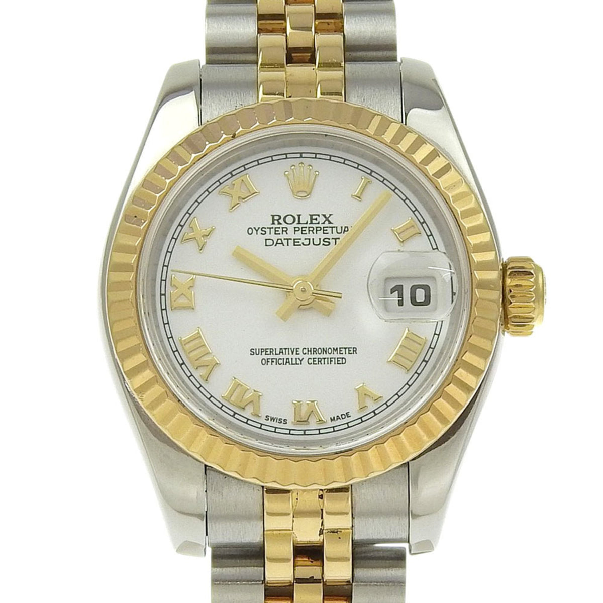 Pre-Owned Rolex Datejust Caliber 2235 179173 18K Yellow Gold and Stainless Steel Automatic Watch, Analog Display, White Dial, 2003, Women's