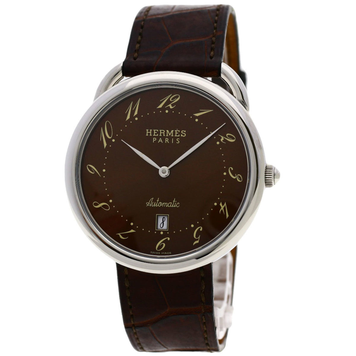 Pre-Owned Hermes AR4.810 Arceau watch, stainless steel, leather, men's, HERMES