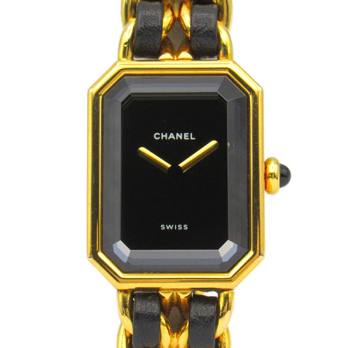 Pre-Owned CHANEL Premiere M Watch GP (Gold Plated) Leather Ladies Black H0001