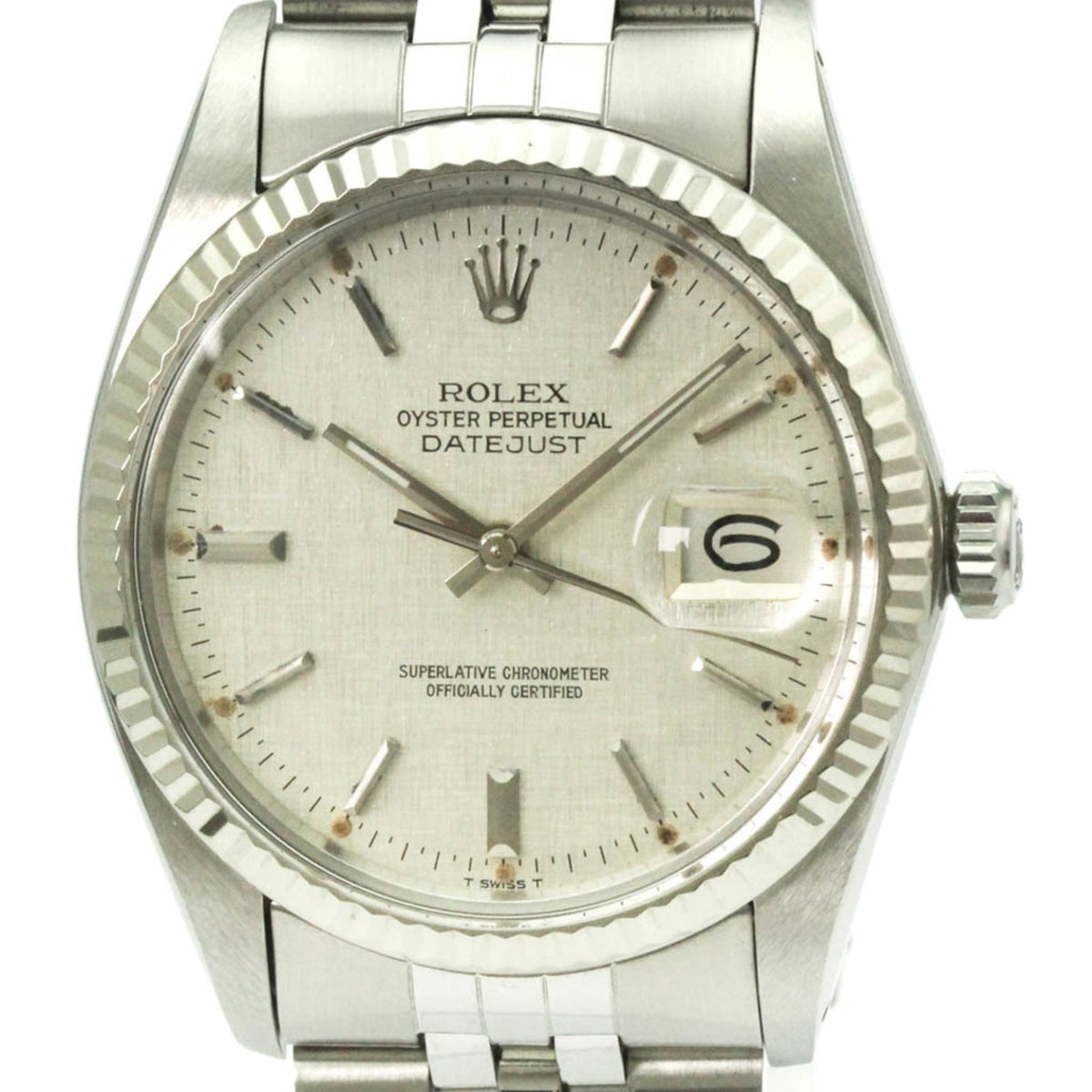 Pre-Owned ROLEX Datejust 18K White Gold Steel Automatic Mens Watch 16014 Polished