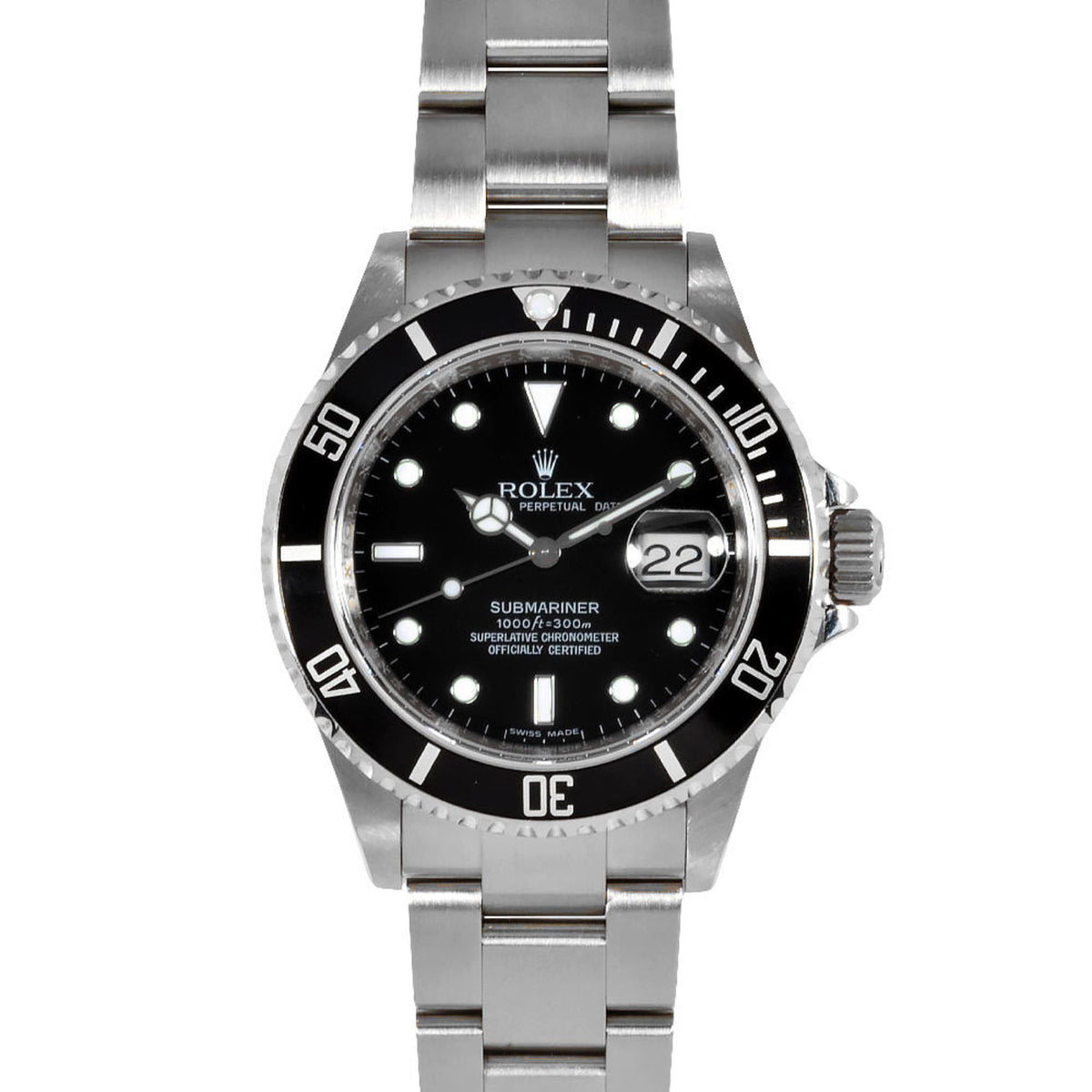 Montre Rolex d'occasion Rolex 16610 Submariner M numéro de série fabriquée vers 2007-2008 Montre automatique Cadran noir Homme 