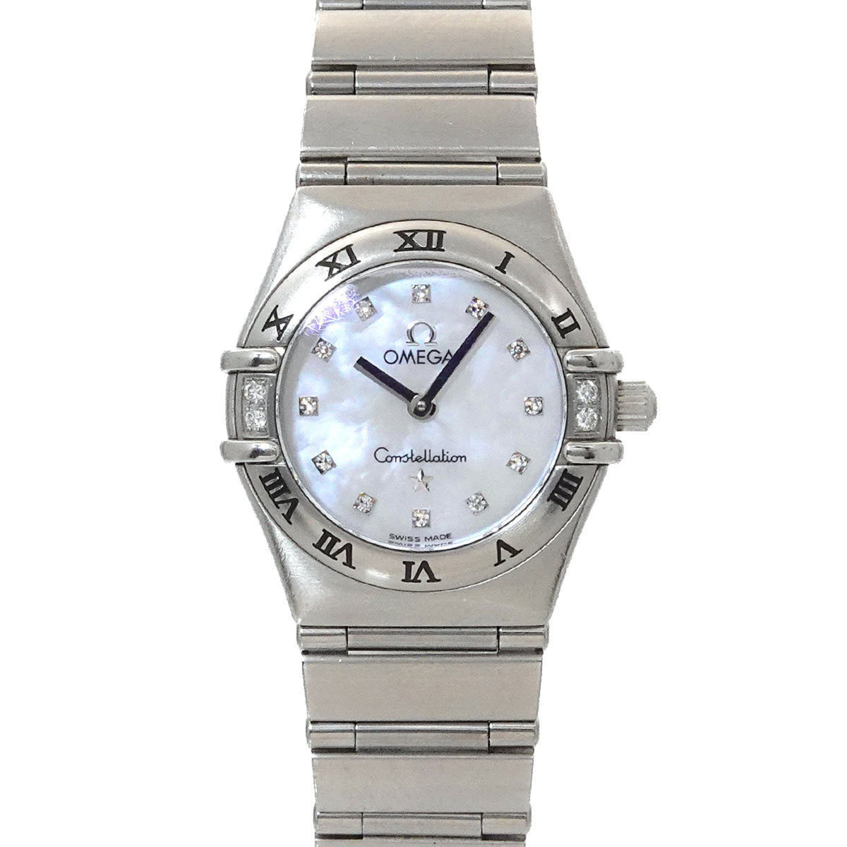 Pre-Owned OMEGA Constellation Mini My Choice 1566 76 4P Diamond Bezel Women's Watch 12P White Shell Quartz