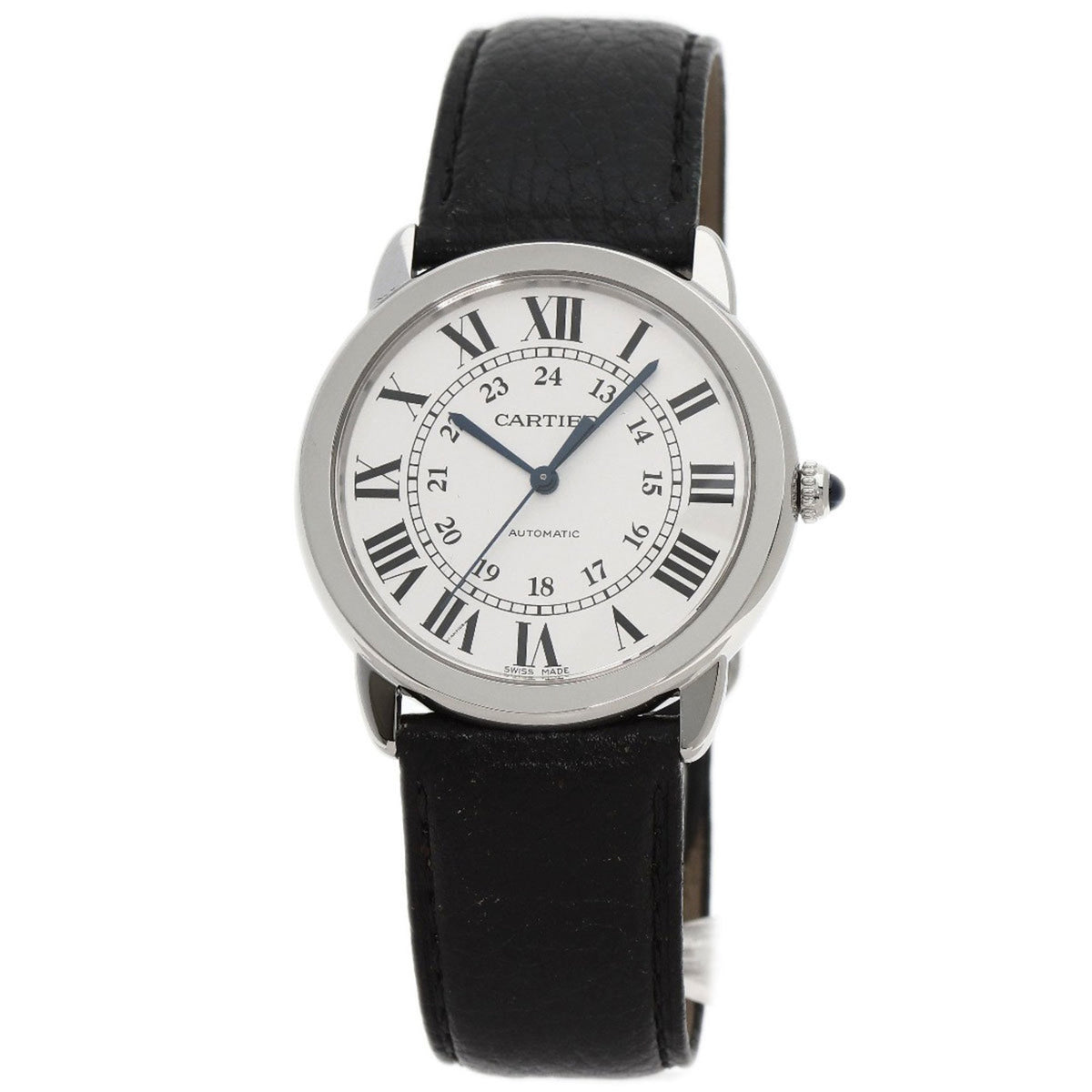 Montre d'occasion Cartier Rondo Solo 36 mm en acier inoxydable et cuir pour homme (WSRN0021) 