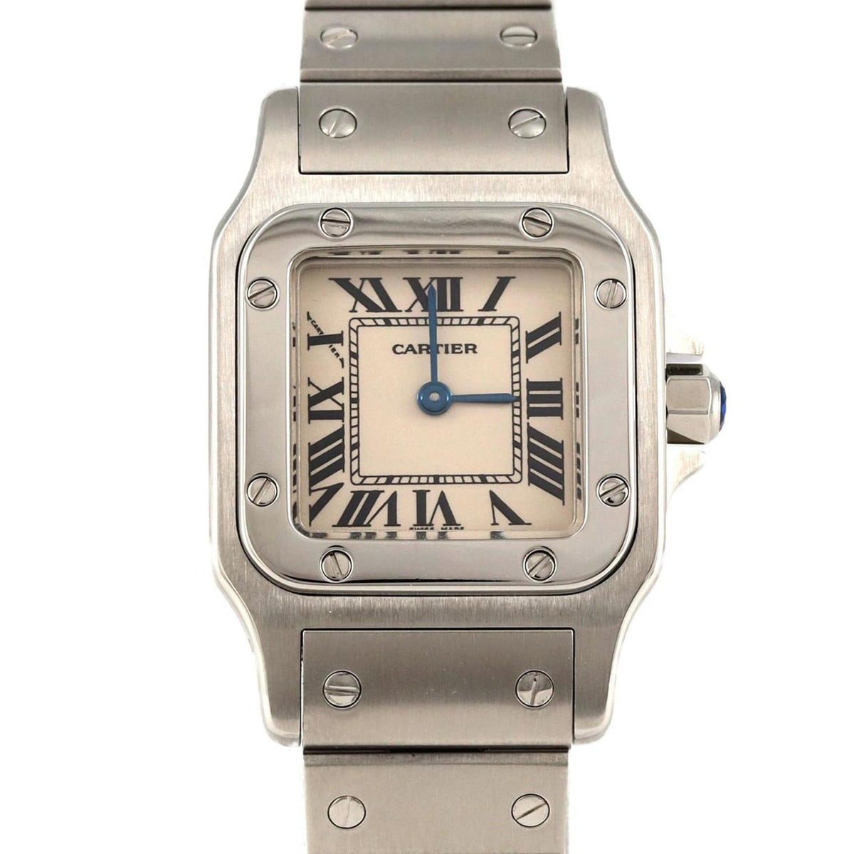 Gebrauchte Cartier Santos Galbe SM W20056D6 SS Armbanduhr Quarz 