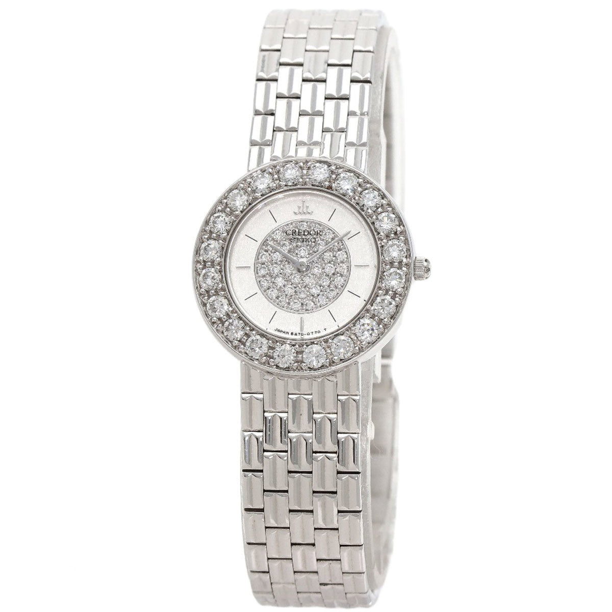 Pre-Owned Seiko GTWE005 5A70-0380 Credor Bezel Dial Diamond Watch K18 White Gold K18WG Ladies