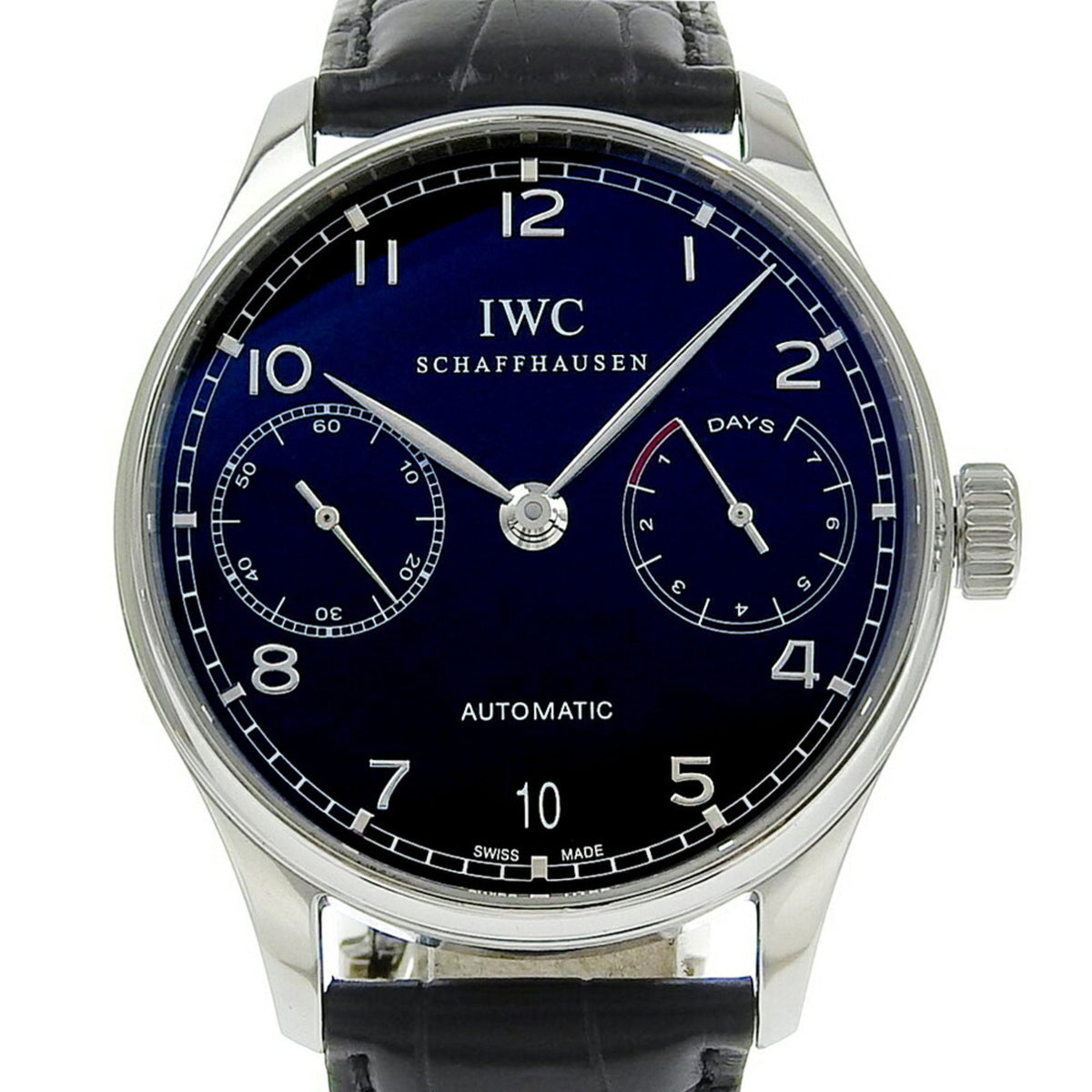 Pre-Owned IWC Schaffhausen Portugieser 7 Days Watch IW500109 Stainless Steel x Leather Automatic Power Reserve Black Dial Men's