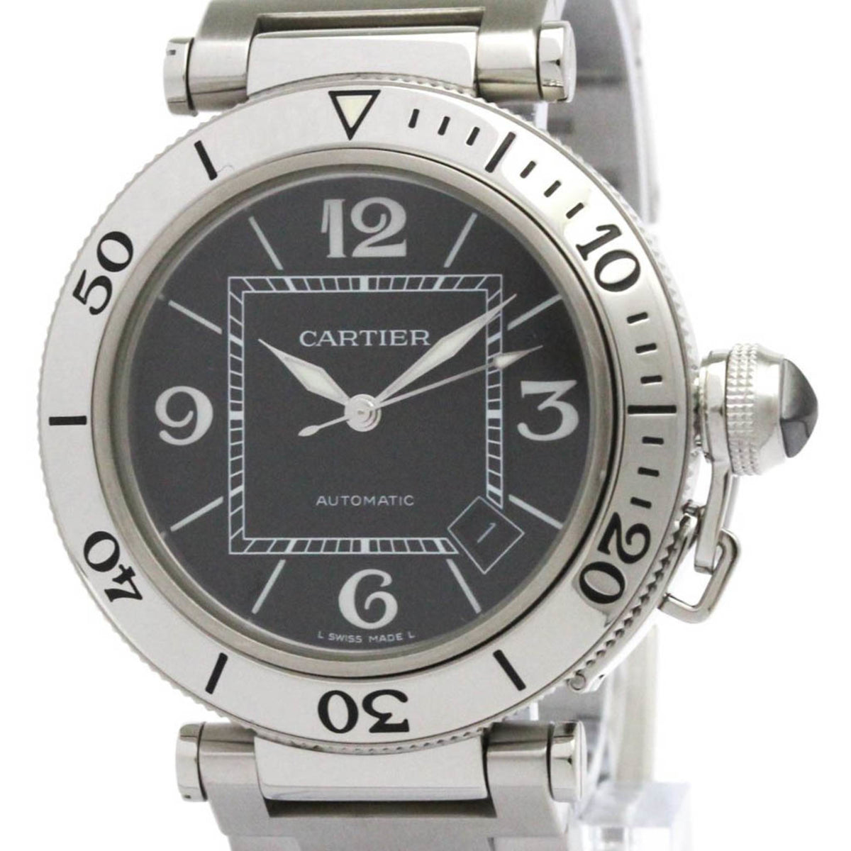 Pre-Owned CARTIER Pasha Seatimer Steel Automatic Mens Watch W31077M7 Polished