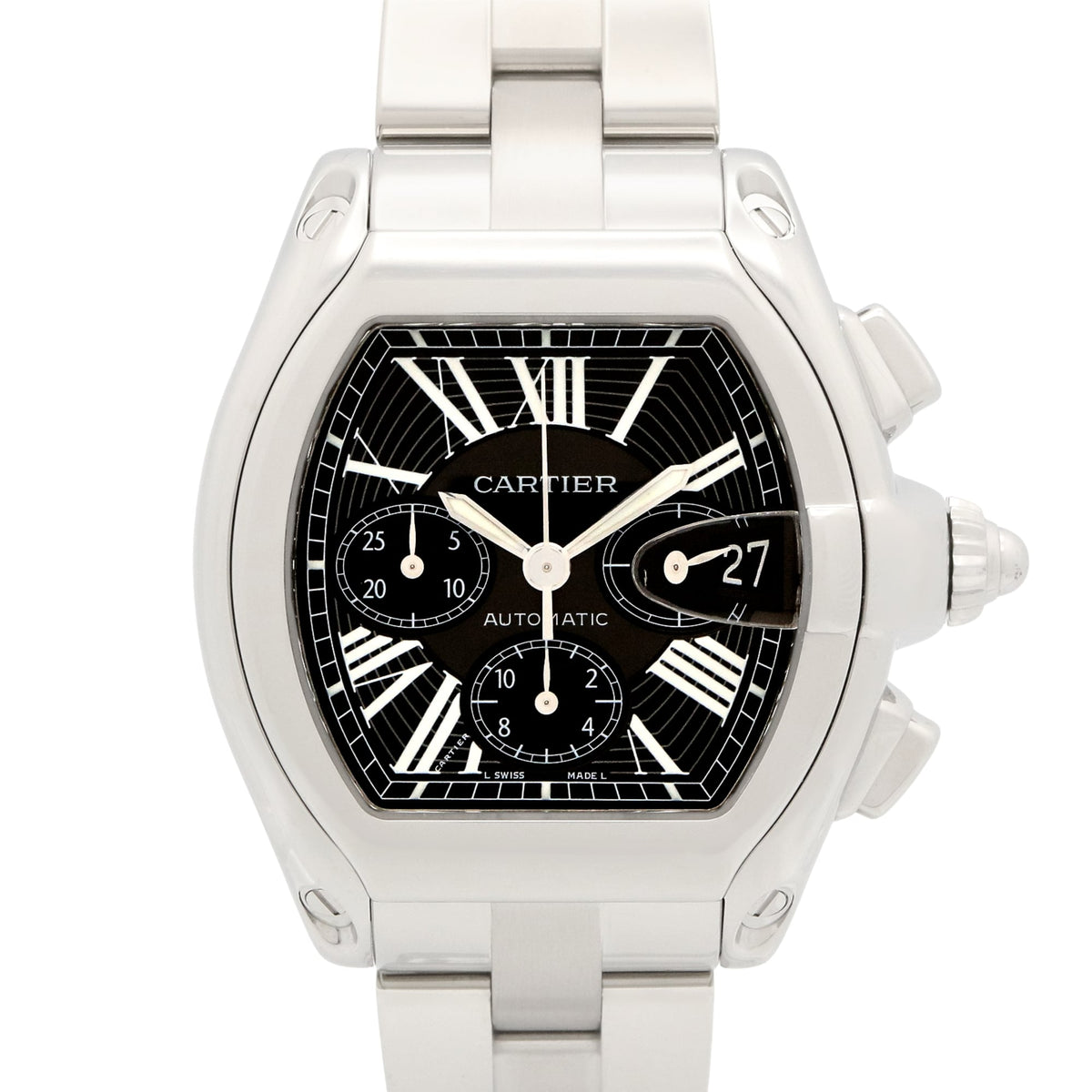 Pre-Owned Cartier Roadster Chronograph XL Watch, Stainless Steel, Men's, Black (W62020X6)