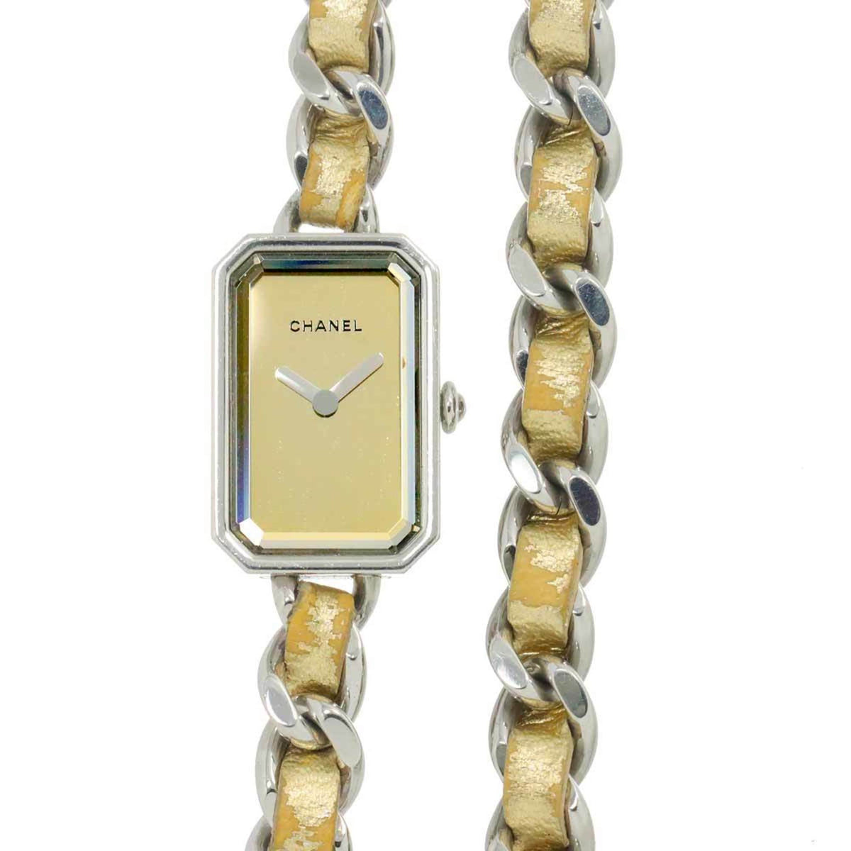 Montre femme CHANEL Premiere Rock H5583 d'occasion, édition limitée à 1000 exemplaires dans le monde. Montre femme à quartz miroir doré à 3 rangs. 