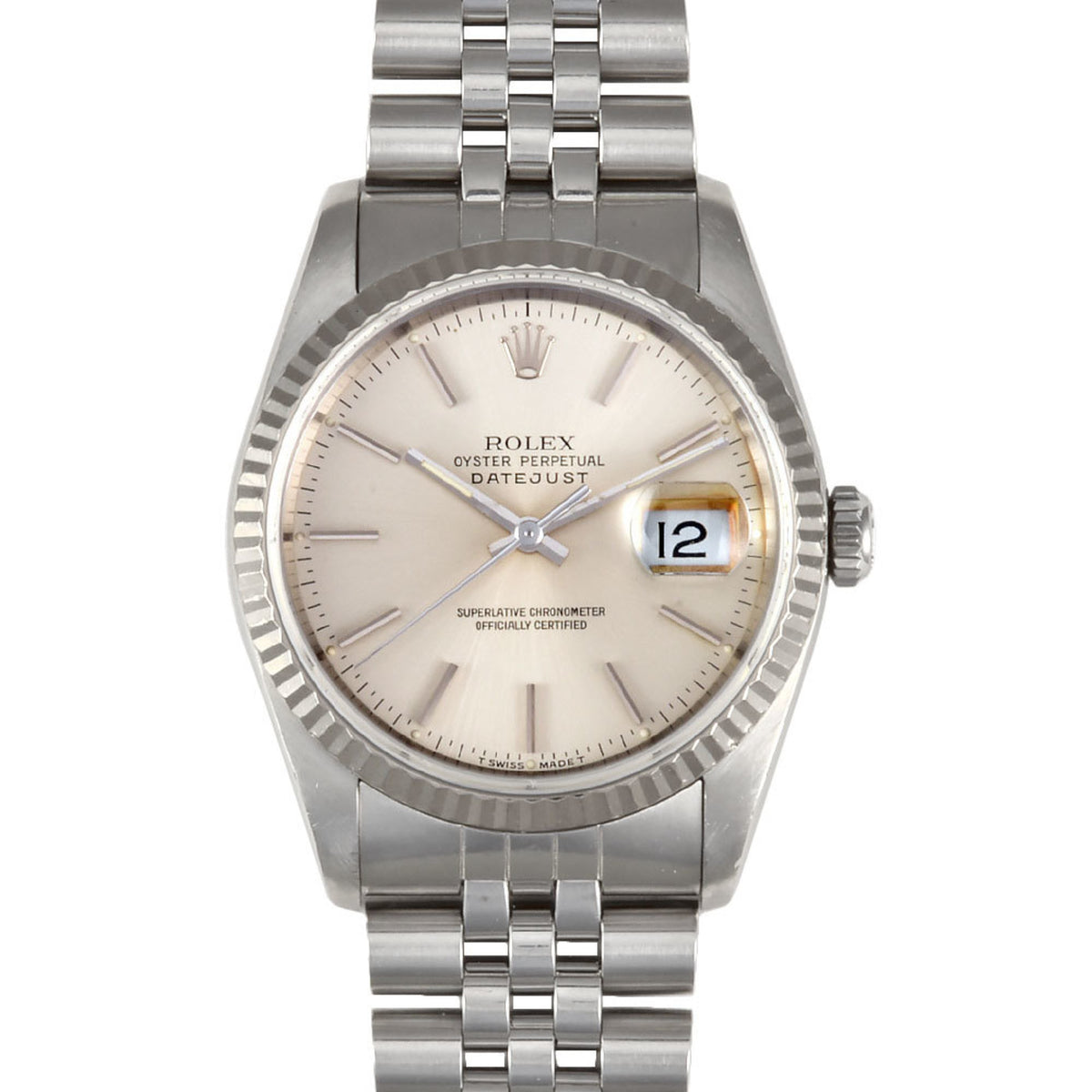 Pre-Owned Rolex ROLEX 16234 Datejust E Series Wristwatch Automatic Silver Dial SS x WG Men's