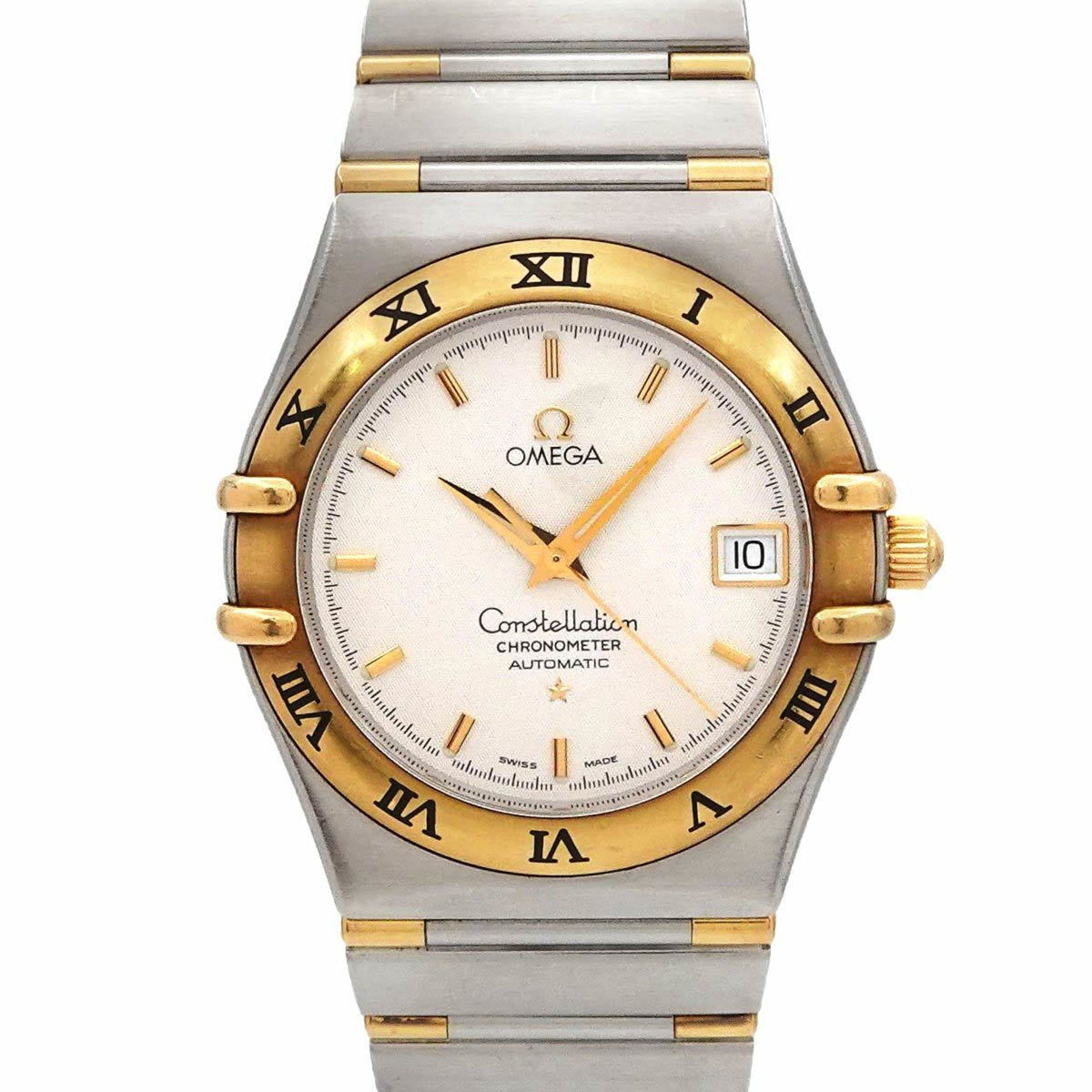 Pre-Owned OMEGA Constellation Chronometer Two-Tone 1302 30 Men's Watch with Date Display, Ivory Yellow Gold, Automatic