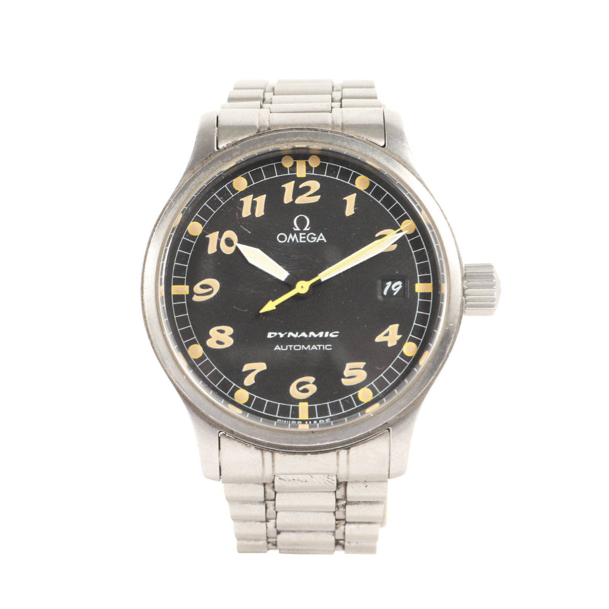 Pre-Owned OMEGA 90s Dynamic 3 Date Automatic Watch Silver Black Dial