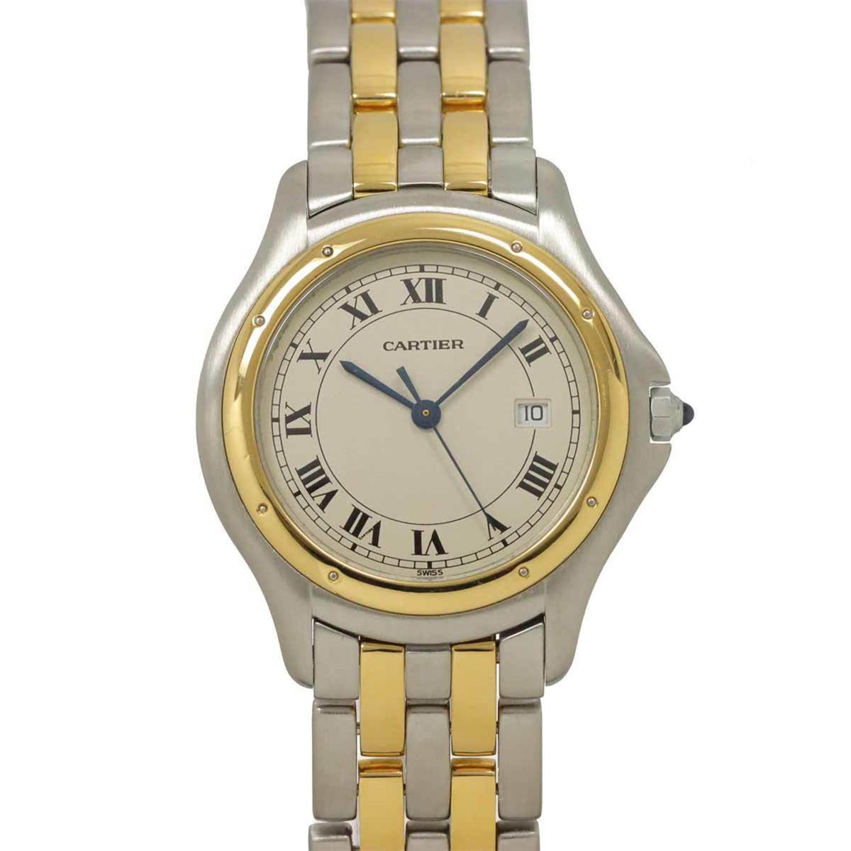 Pre-Owned Cartier Panthere Cougar LM Two-tone Watch W35006B6 Boys' with Date Display, Ivory, 18K White Gold Quartz Movement