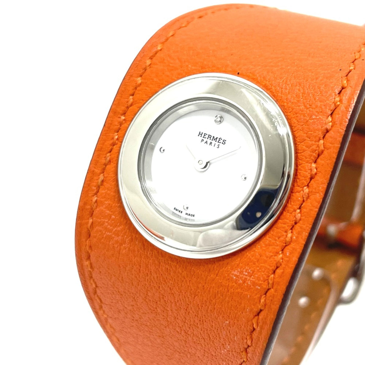 Pre-Owned Hermes FG2.110 Quartz Wristwatch Silver Orange
