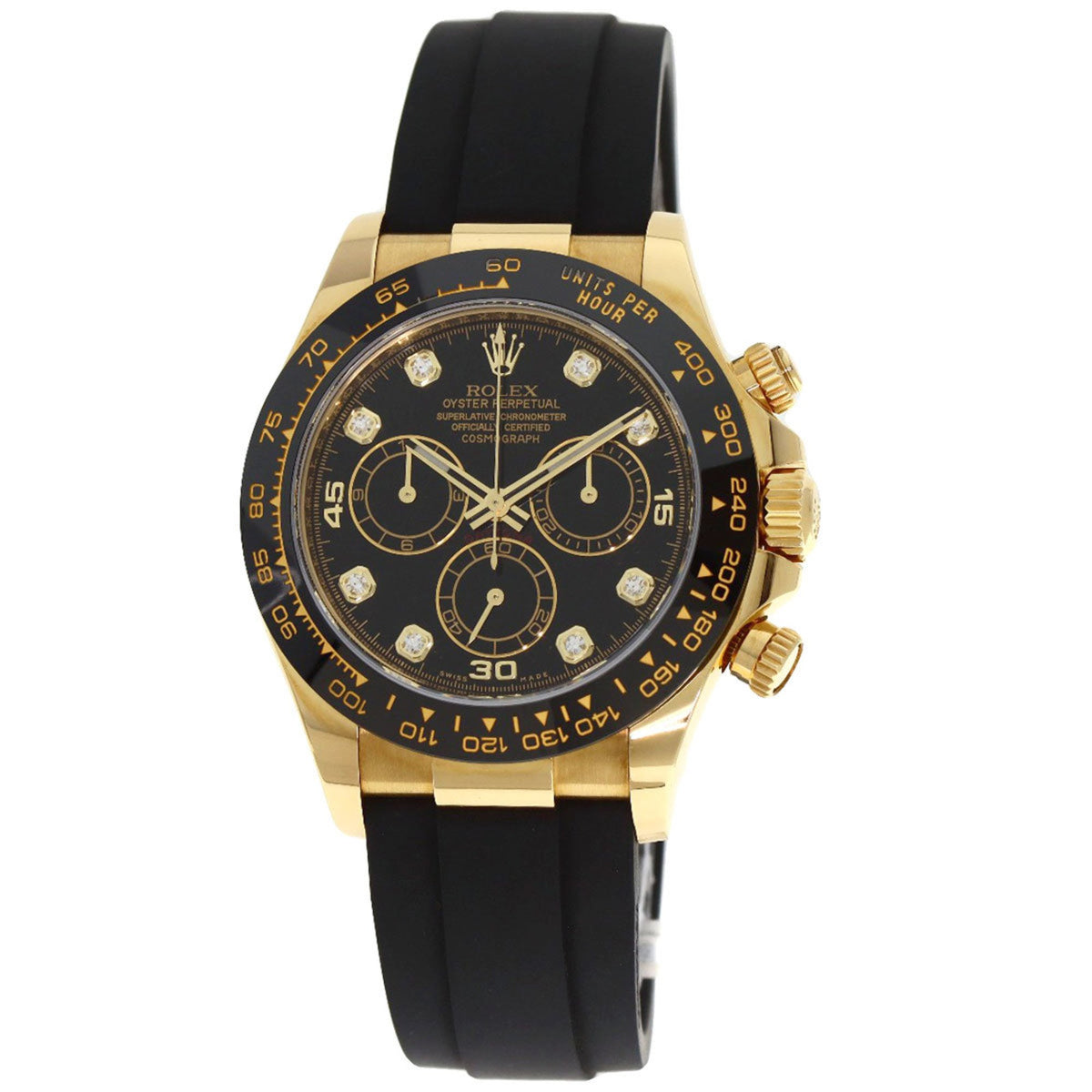 Pre-Owned Rolex Cosmograph Daytona 116518LNG 8P Diamond Watch in 18K Yellow Gold/Rubber for Men