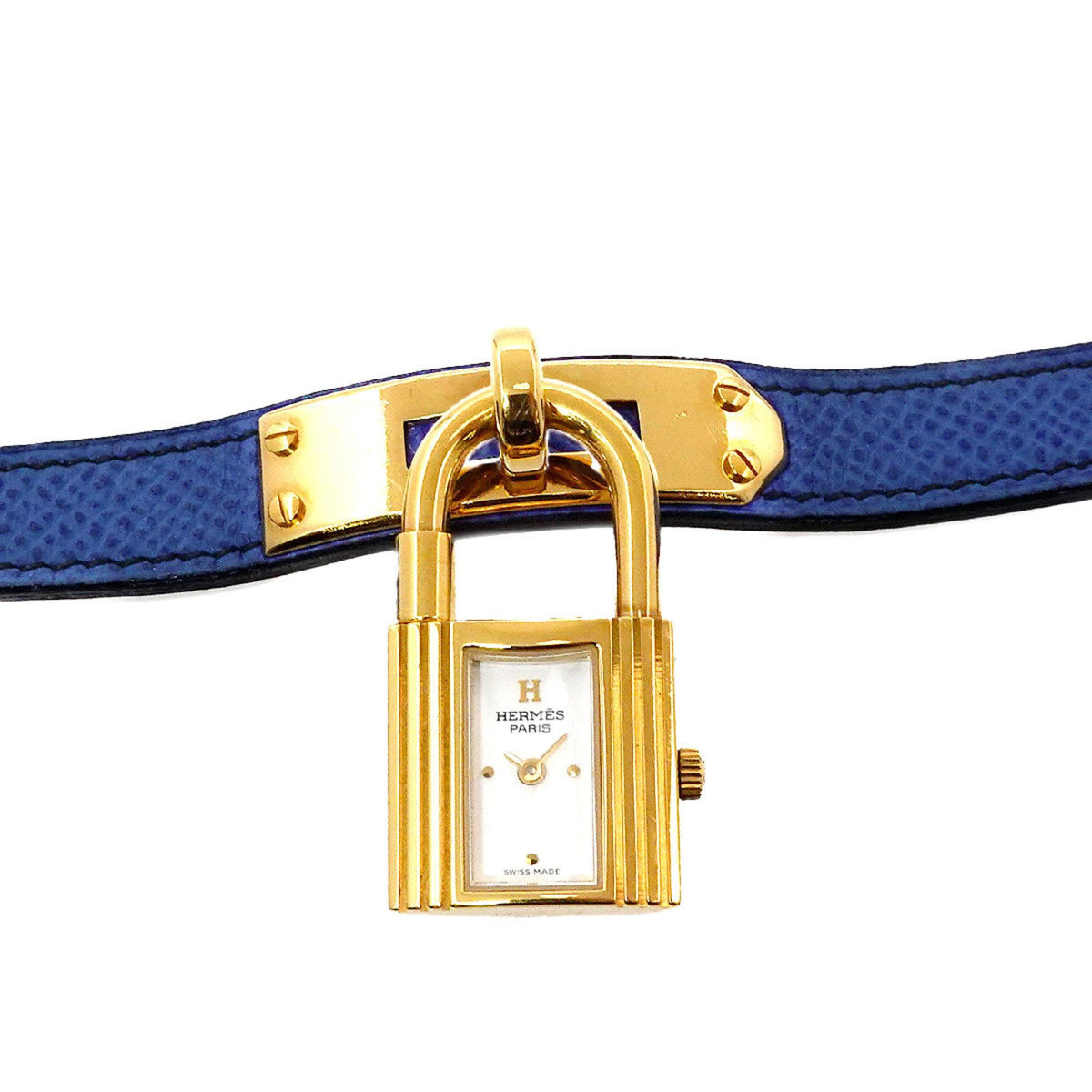 Gebrauchte Hermes Kelly Uhr Damen Weiß Blau Quarz Vorhängeschloss 