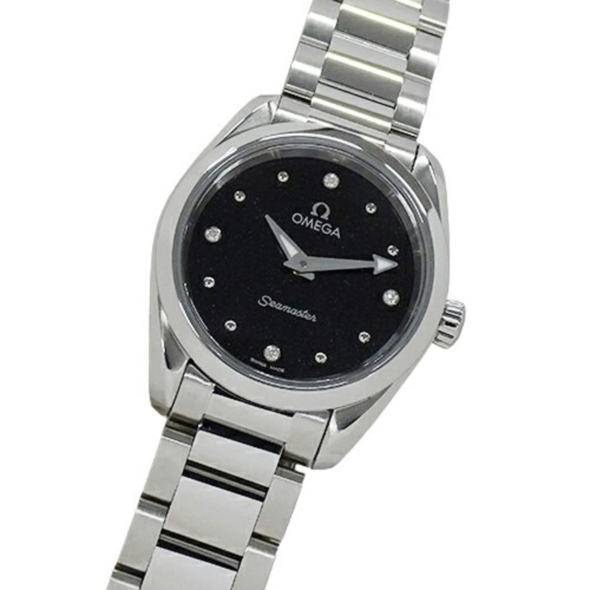 Pre-Owned OMEGA Seamaster Aqua Terra 220.10.28.60.51.001 Ladies' Watch 4P Diamond 120m Quartz Stainless Steel SS Silver Black Polished