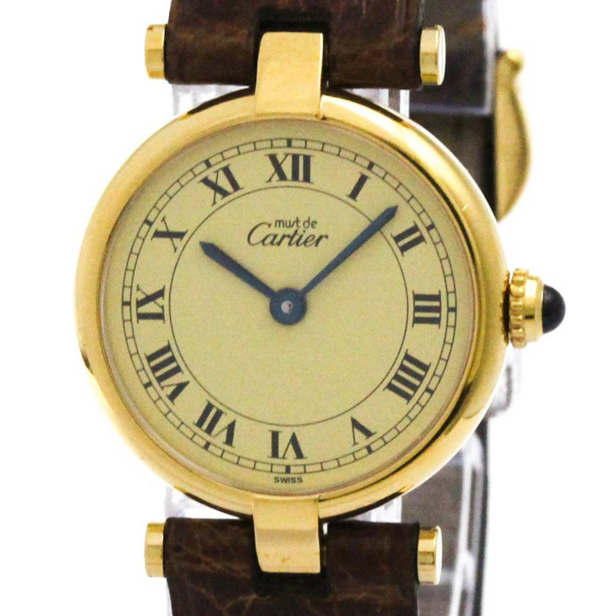Pre-Owned CARTIER Must Vermeil Gold Plated Leather Quartz Ladies Watch