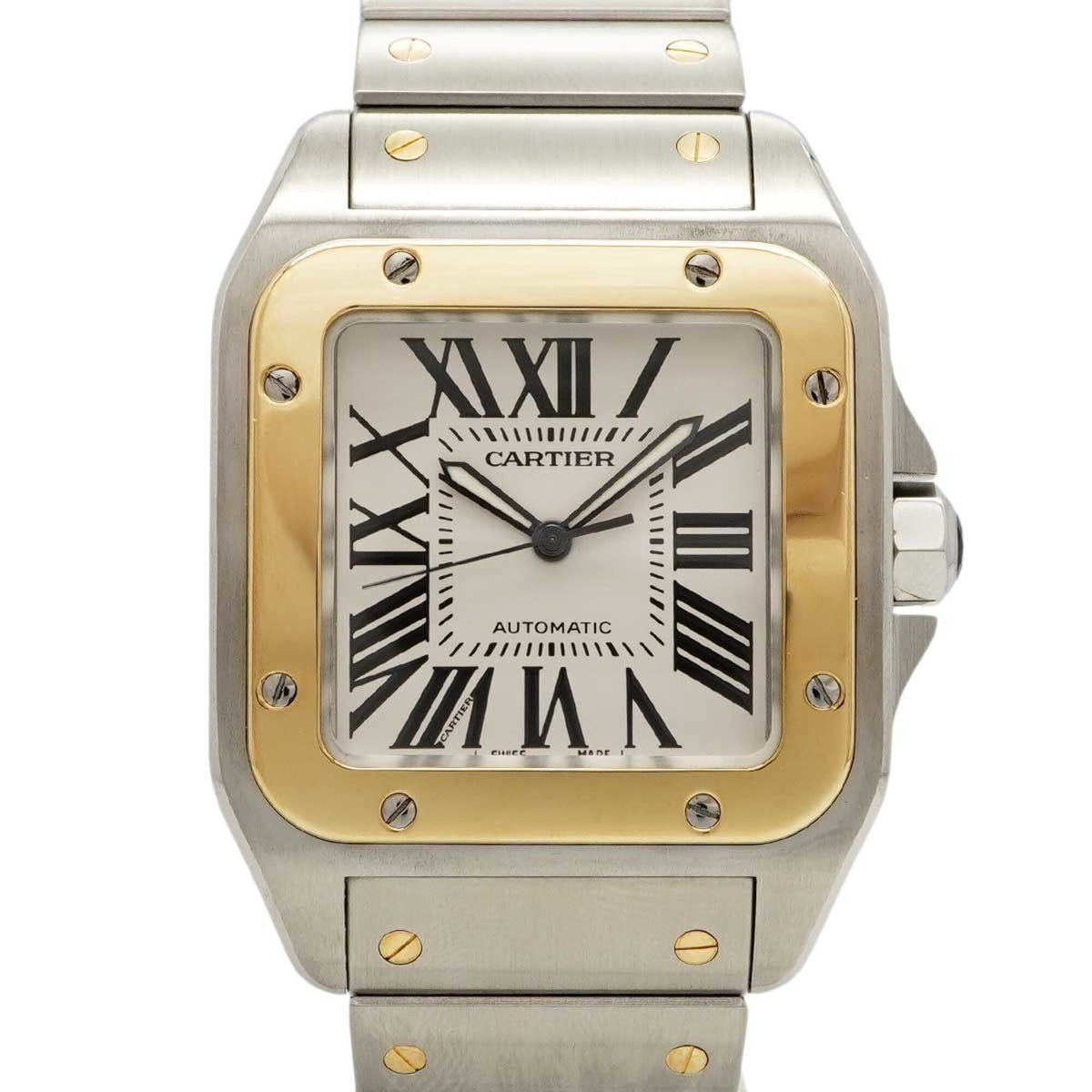 Pre-Owned Cartier Santos 100 LM W200728G Silver Dial Men's Watch