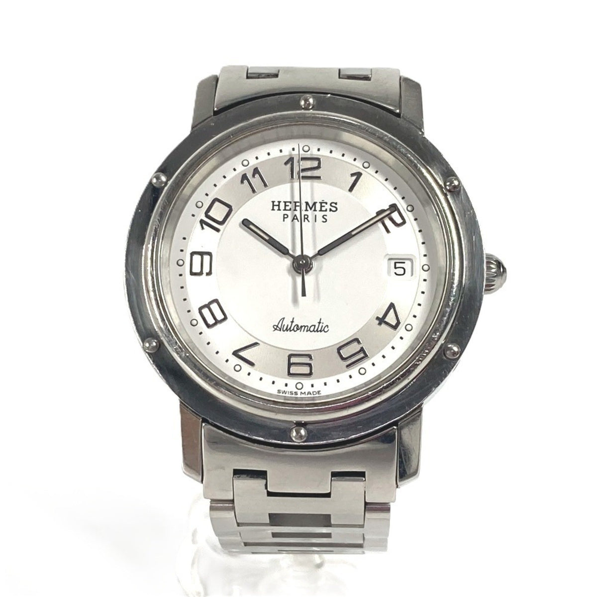 Pre-Owned HERMES CL1.810 Clipper Date Men's Watch Stainless Steel Silver