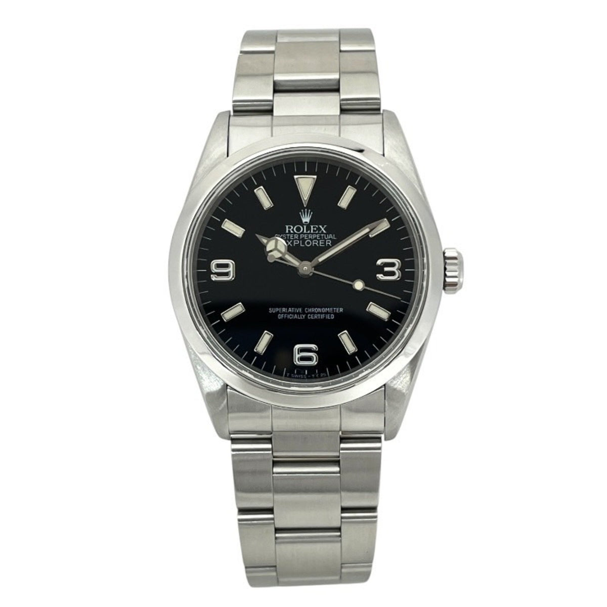 Pre-Owned ROLEX Explorer I 14270 Men's Stainless Steel Watch, U-Serial Number, All Tritium, Double Buckle, Automatic, Semi-Vintage