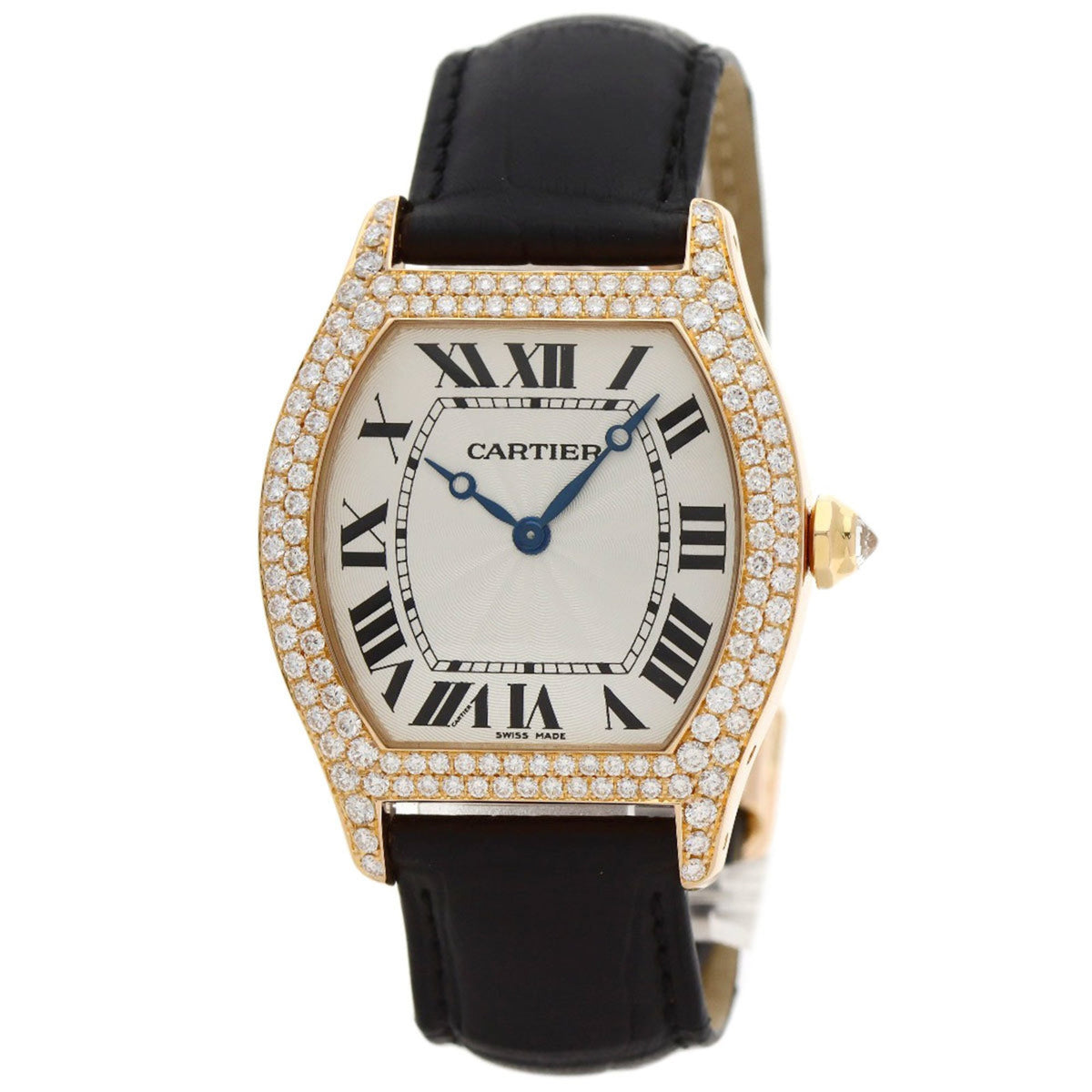 Pre-Owned Cartier WA503951 Tortue LM Diamond Watch, 18K Pink Gold/Leather/Diamond, Men's
