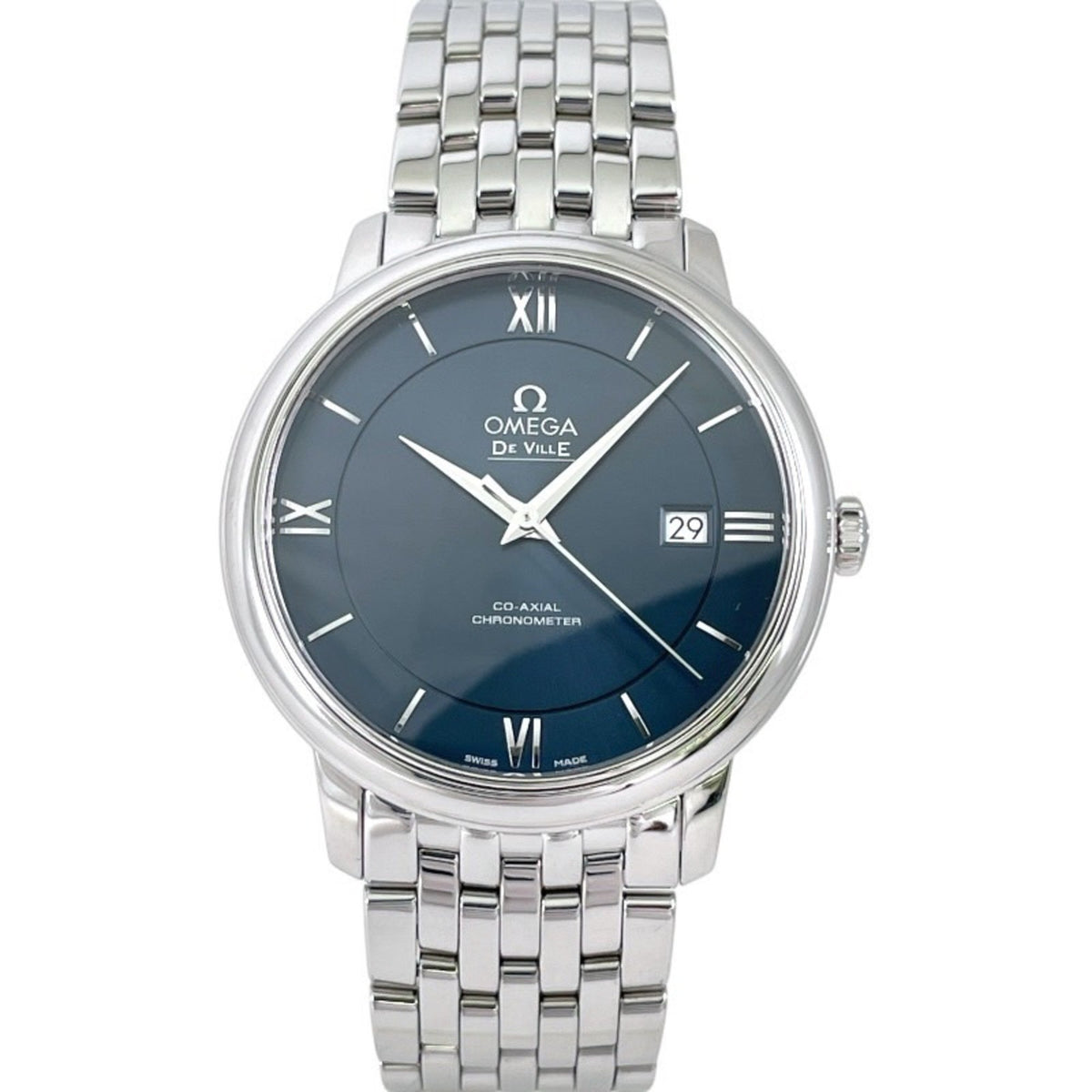 Pre-Owned OMEGA De Ville Prestige 424.10.40.20.03.001 Stainless Steel Men's Automatic Watch with Blue Dial