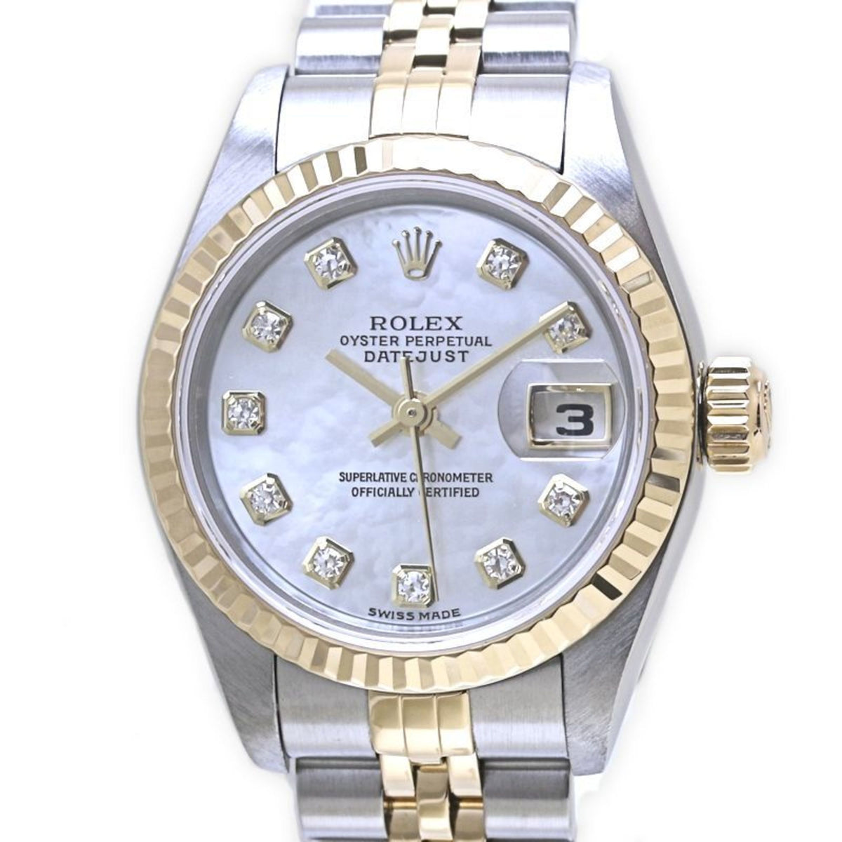 Pre-Owned ROLEX Rolex Datejust 10-Piece Diamond White Shell Watch 79173NG Women's 18K Yellow Gold and Stainless Steel 40077