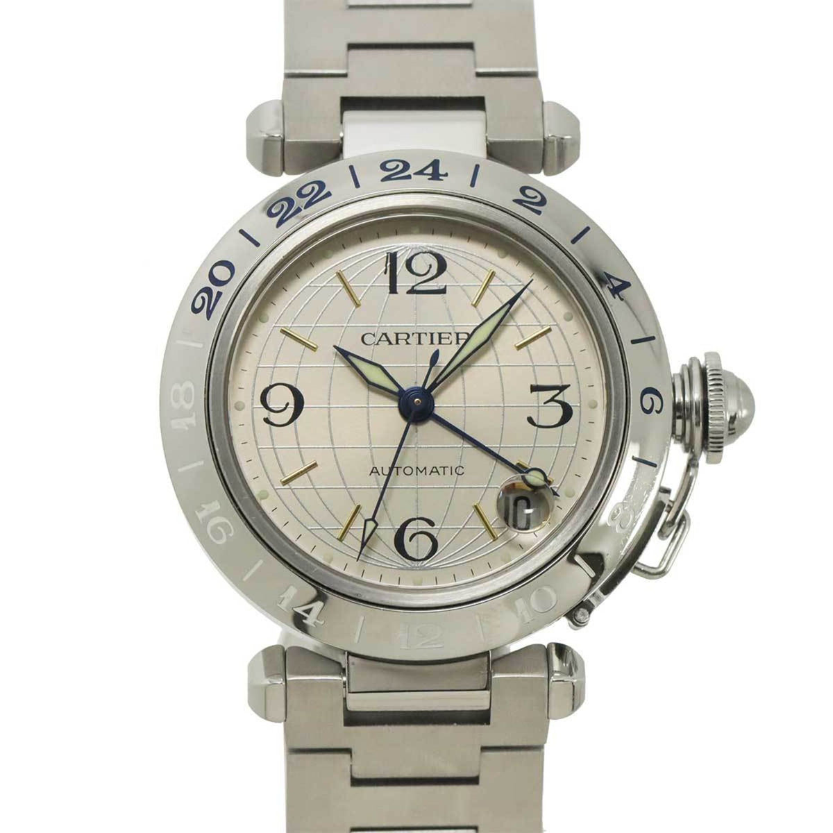 Pre-Owned Cartier Pasha C Meridian GMT W31029M7 Boys' Watch, Date, Silver, Automatic Movement