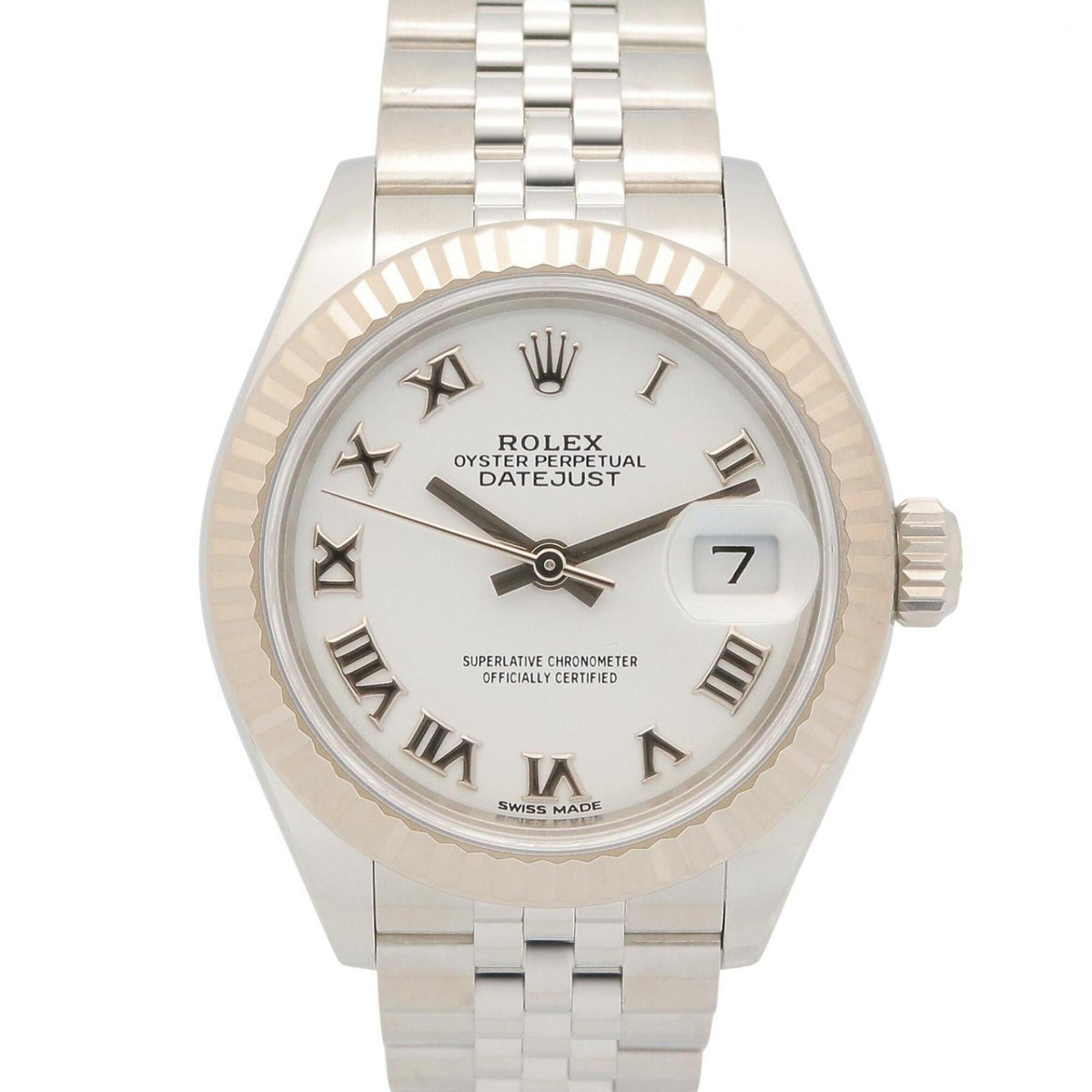 Pre-Owned Rolex Datejust Random Serial Number White Roman Numerals Watch 18KWG (White Gold) Stainless Steel Ladies White/Silver 279174