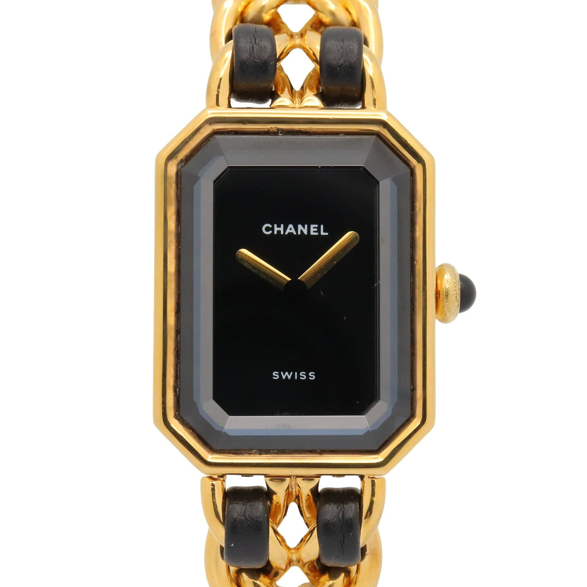 Pre-Owned Chanel CHANEL Premi?re S Watch, Gold Plated (GP), Leather Strap, Women's, Black, H0001