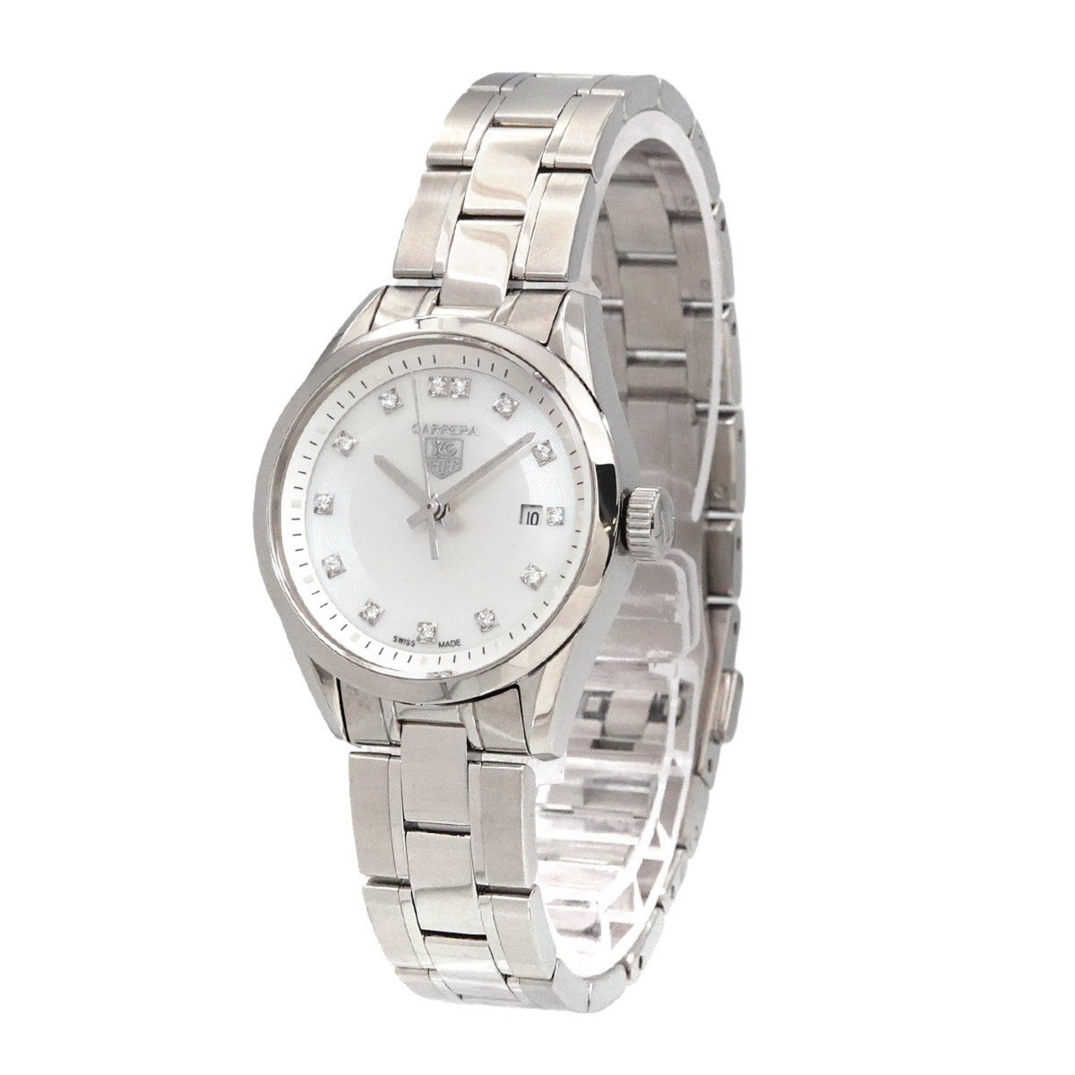 Montre TAG Heuer Carrera WV1411 d'occasion pour femme, 13P, diamant, date, coque blanche, quartz 