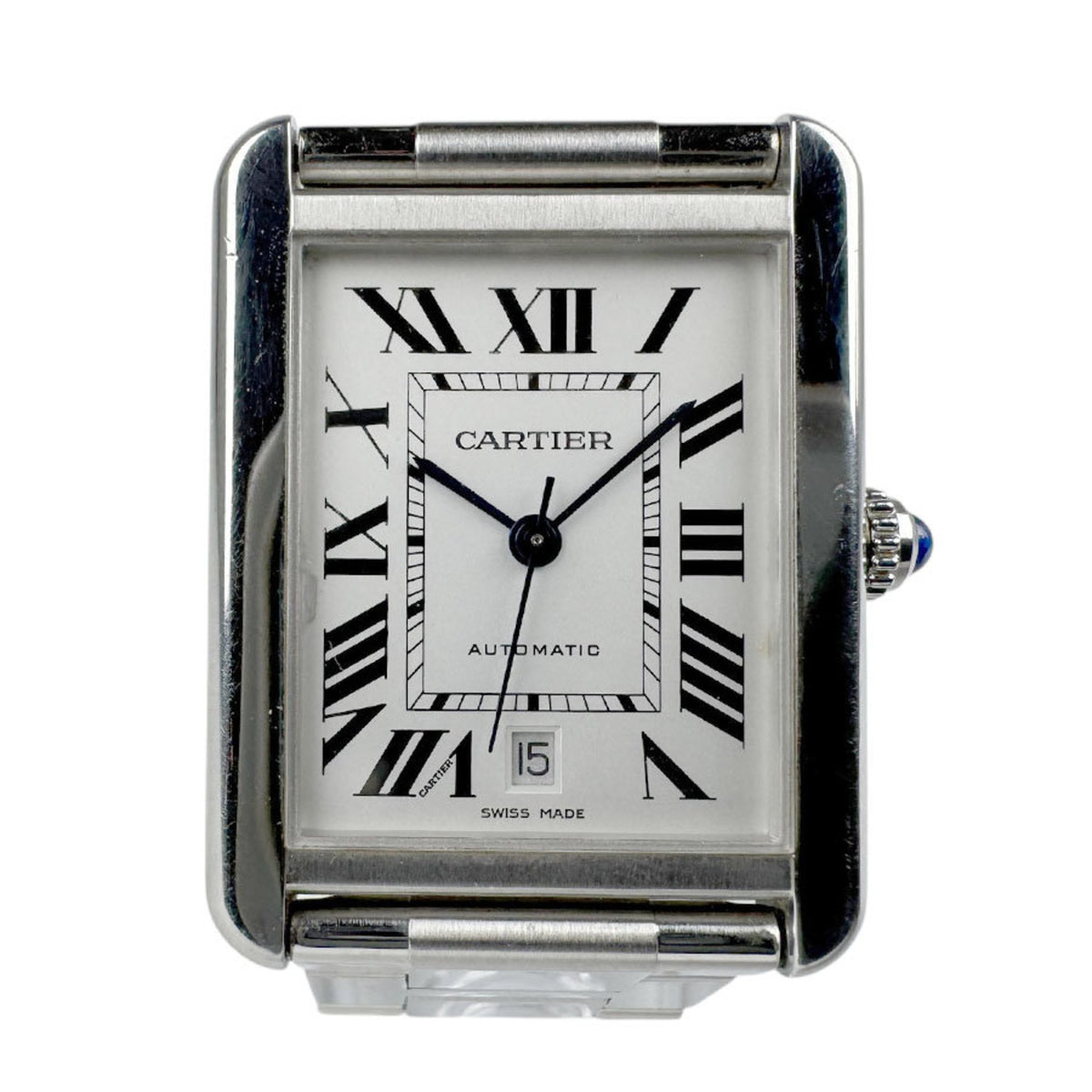 Montre CARTIER Tank Solo XL d'occasion en acier inoxydable argenté pour homme et femme W5200028, automatique, cadran blanc 