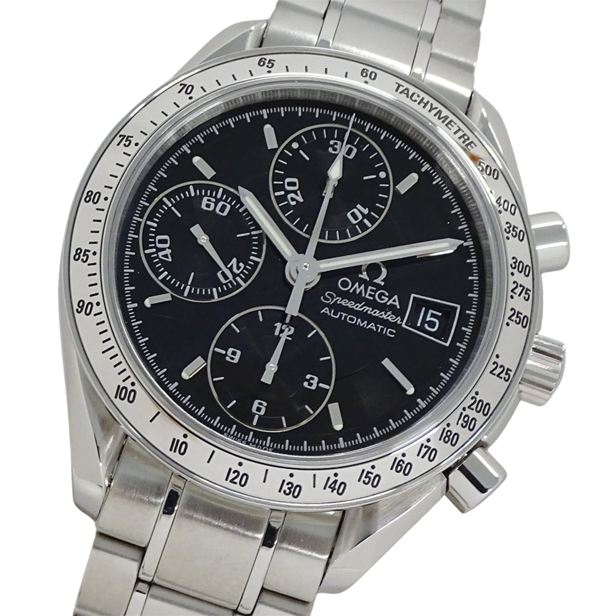 Pre-Owned Omega Speedmaster 3513.50 Men's Watch, Brand Name, Date, Chronograph, Automatic, Stainless Steel (SS), Silver/Black, Polished