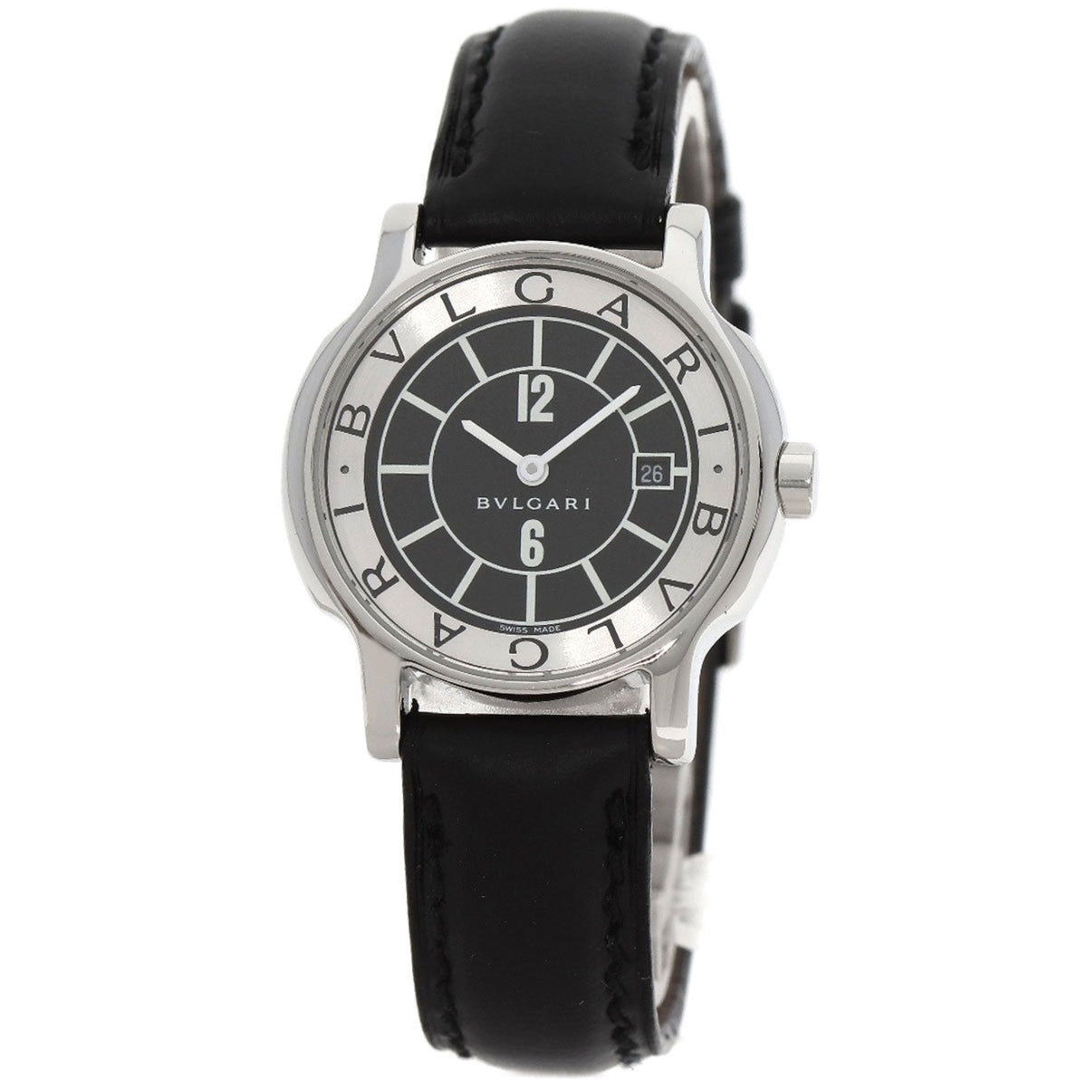 Montre BVLGARI ST29S Solotempo d'occasion en acier inoxydable et cuir pour femme 
